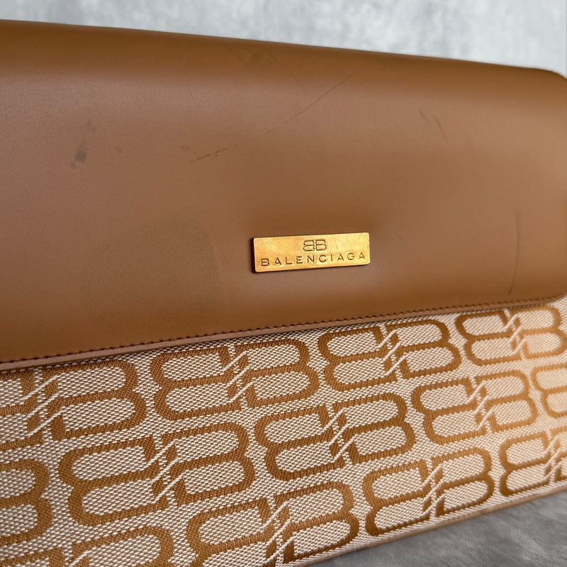 Balenciaga BB Monogram Shoulder Bag Beige/Brown