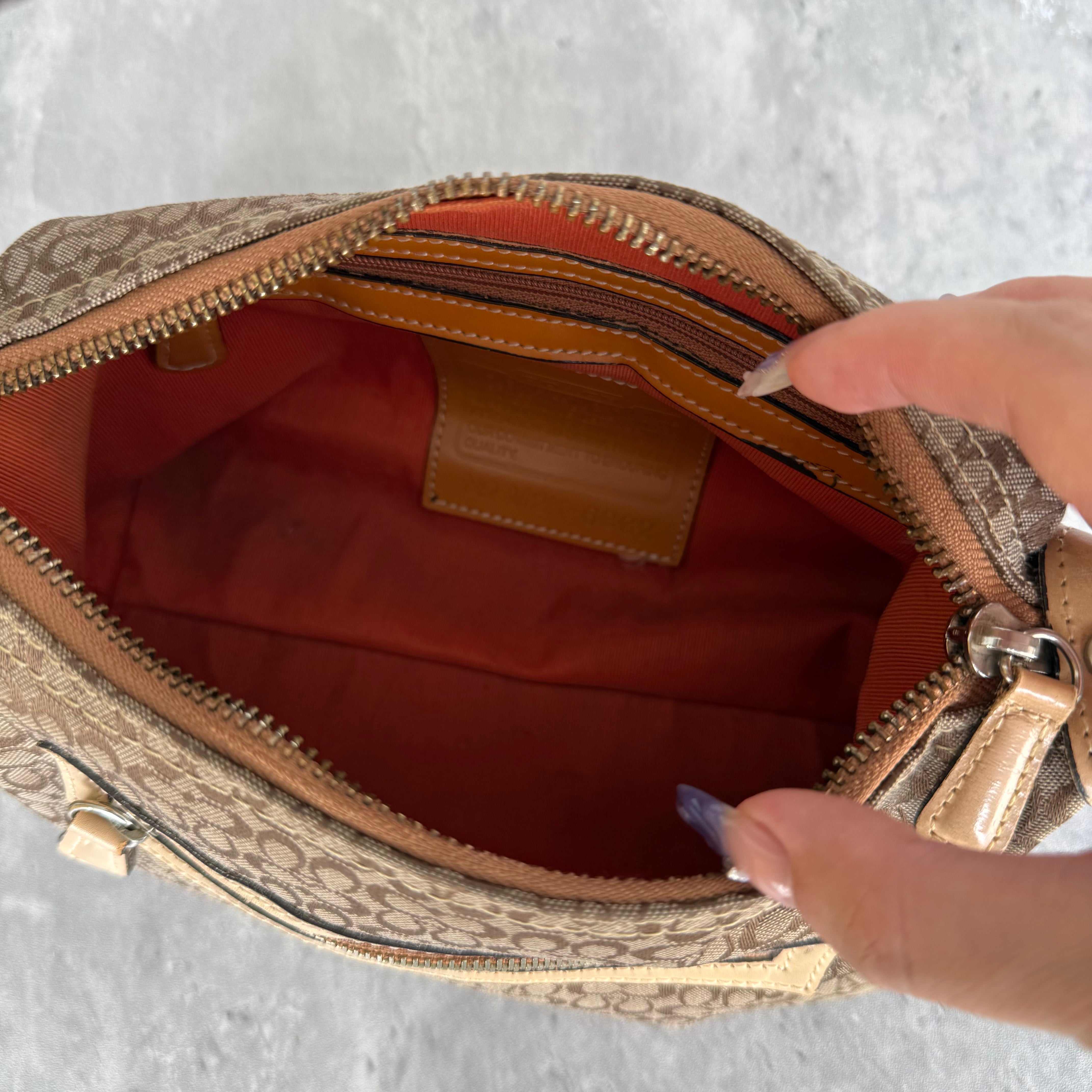 Coach Signature Sufflette Shoulder Bag Beige