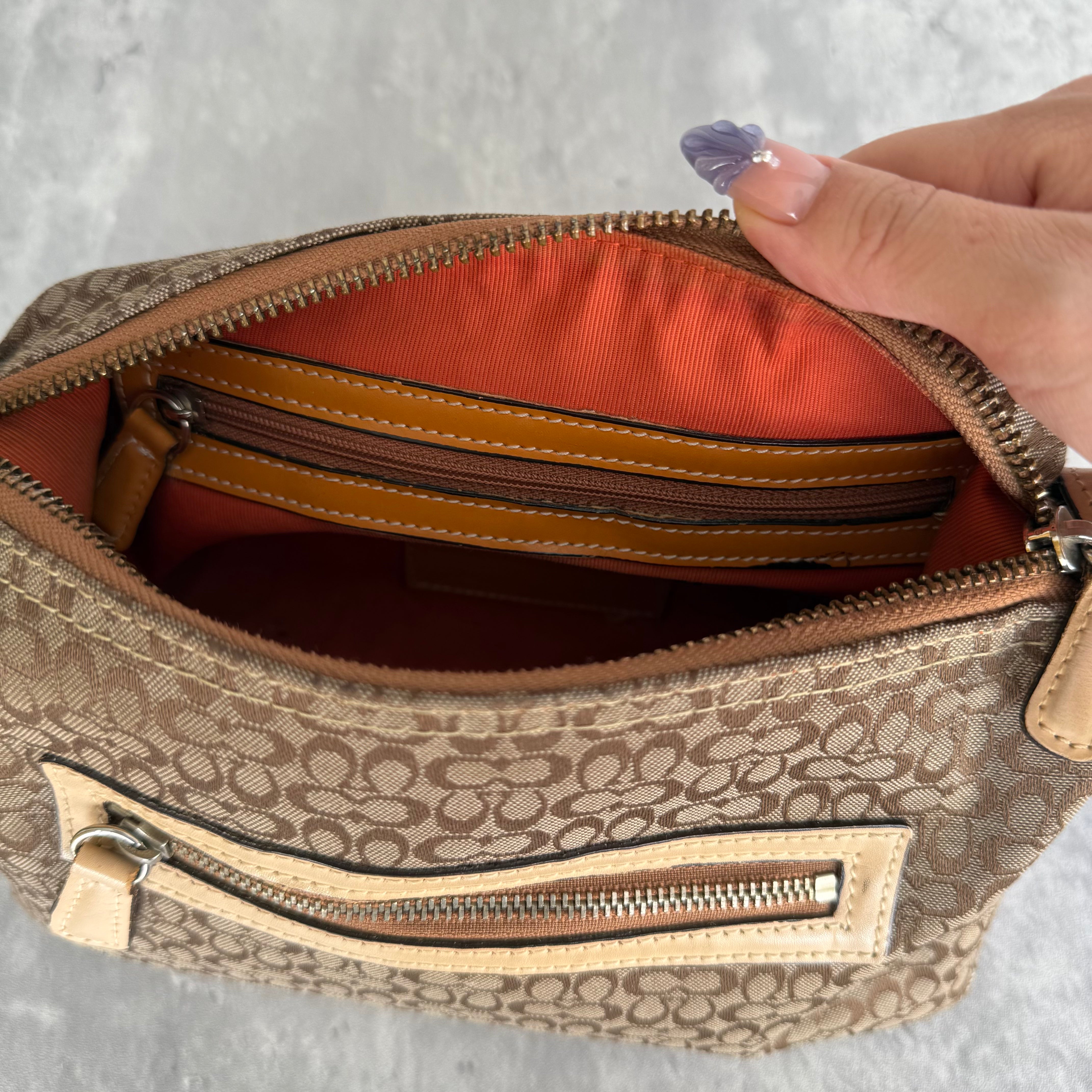 Coach Signature Sufflette Shoulder Bag Beige