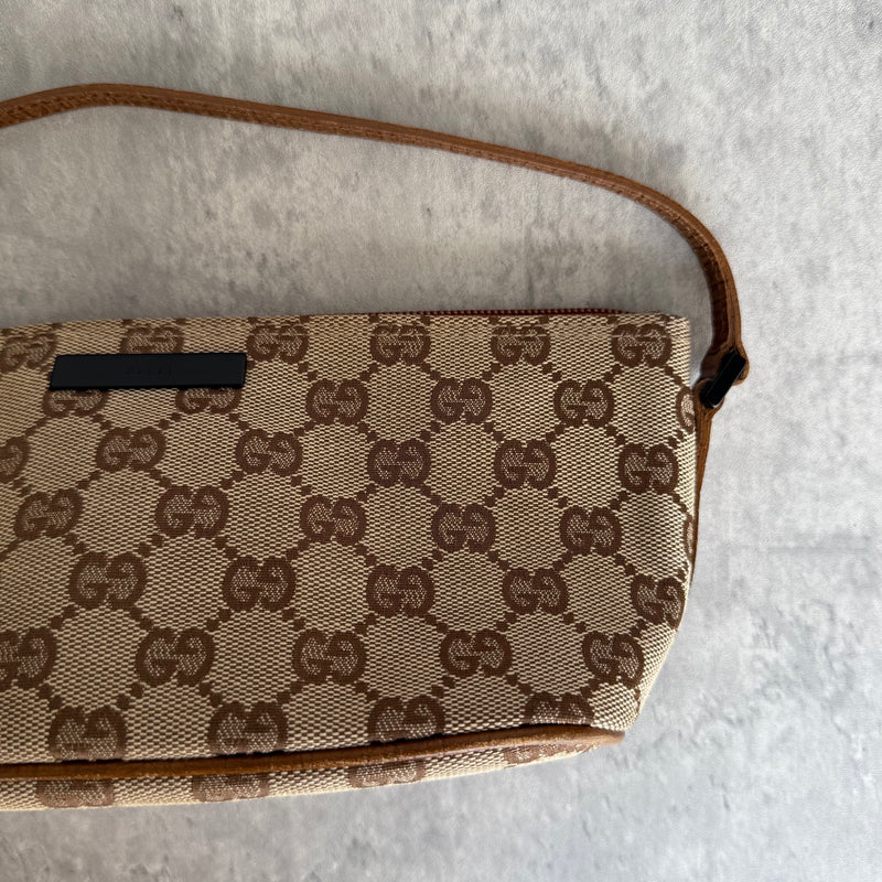 Gucci GG Monogram Pochette Boat Shoulder Bag Beige