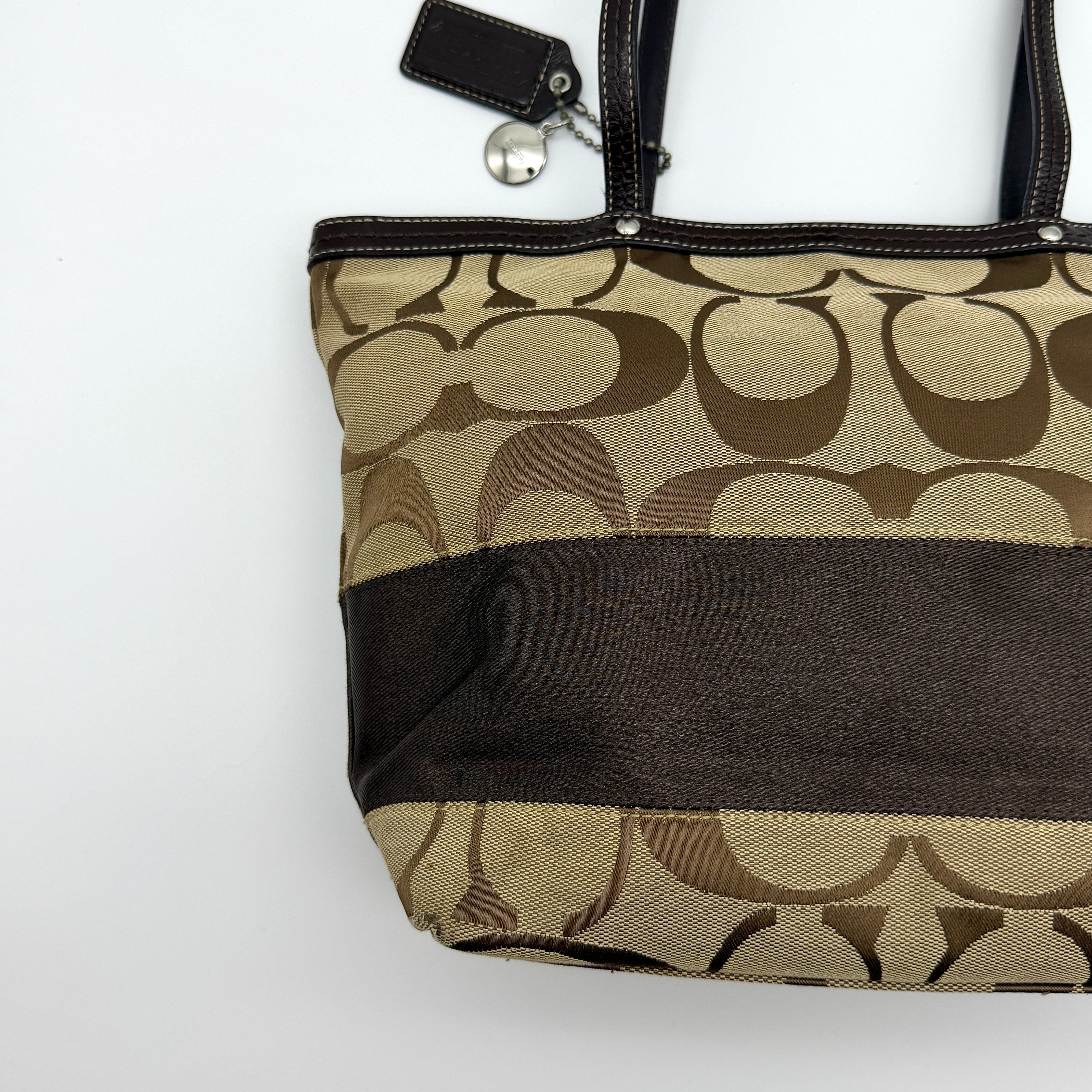 Coach Signature Stripe Tote Bag Beige/Brown