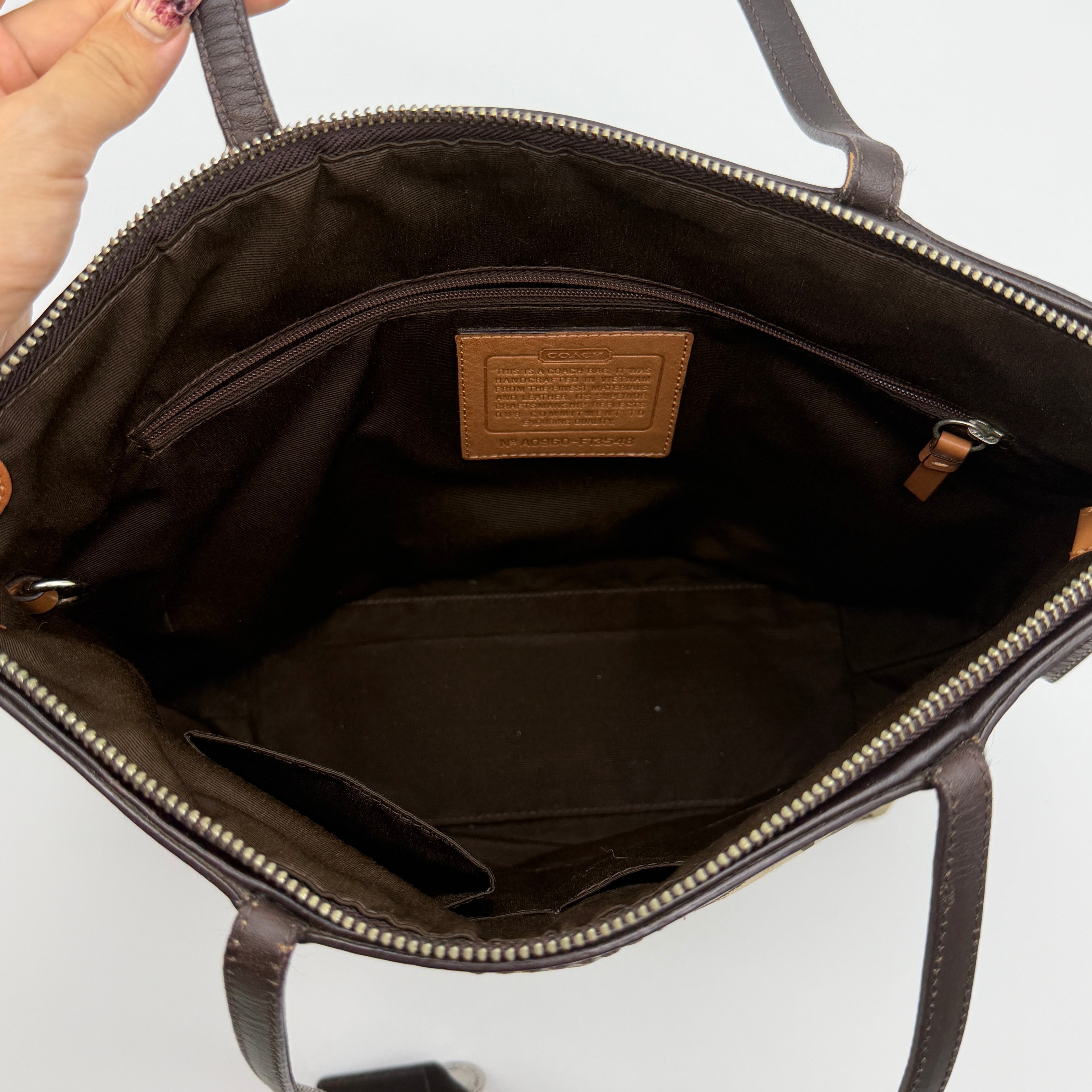 Coach Signature Stripe Tote Bag Beige/Brown