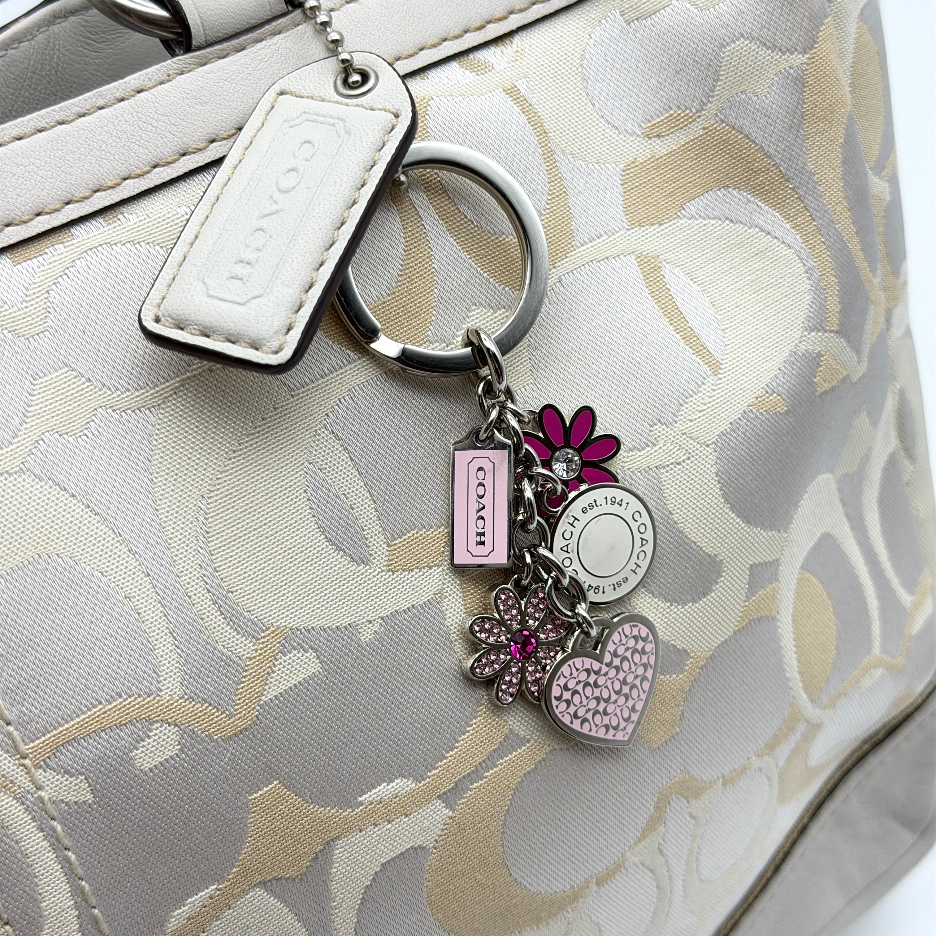 Coach Signature Canvas Tote Bag White/Beige (With Keychain)