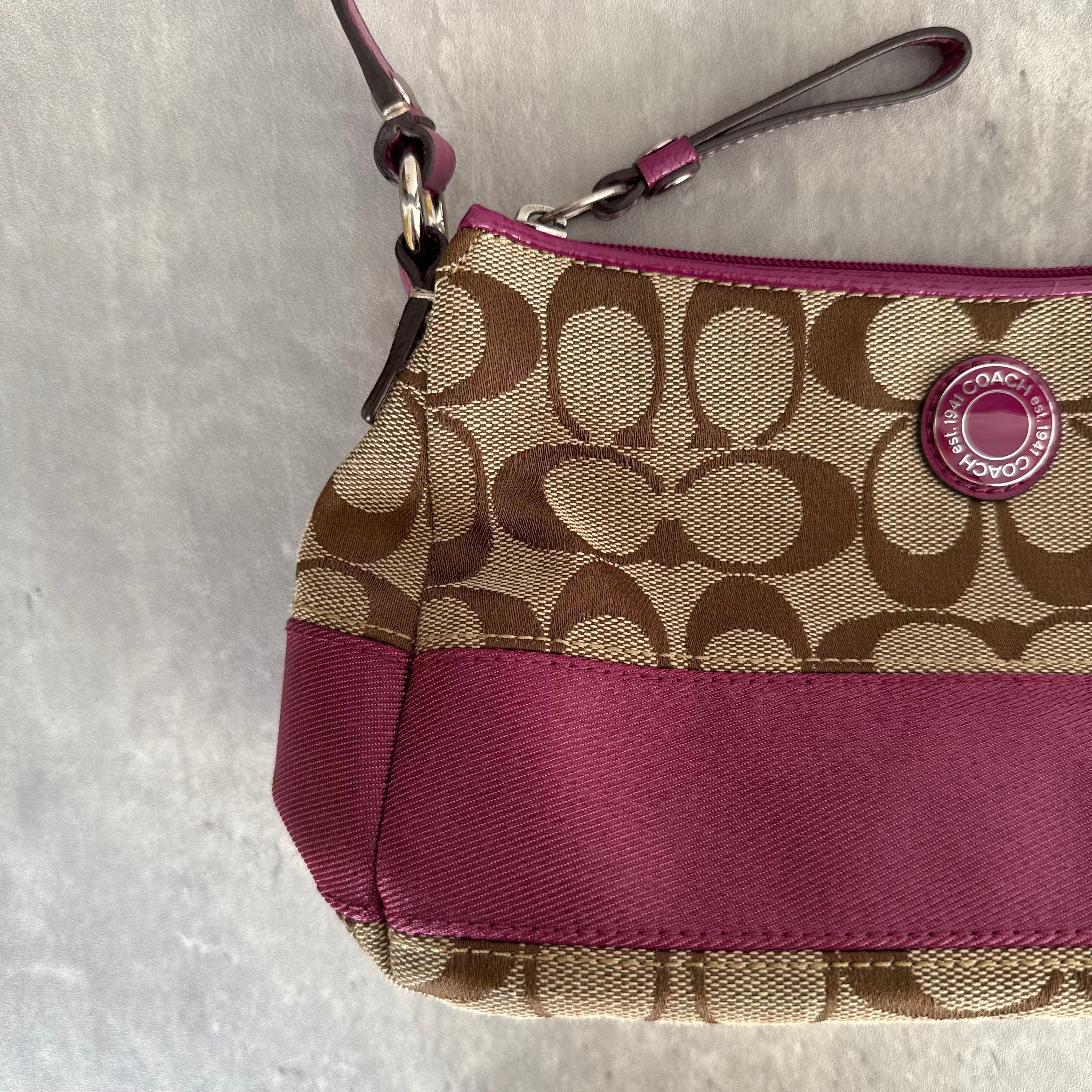 Coach Signature Purple Stripe Shoulder Bag Beige/Purple