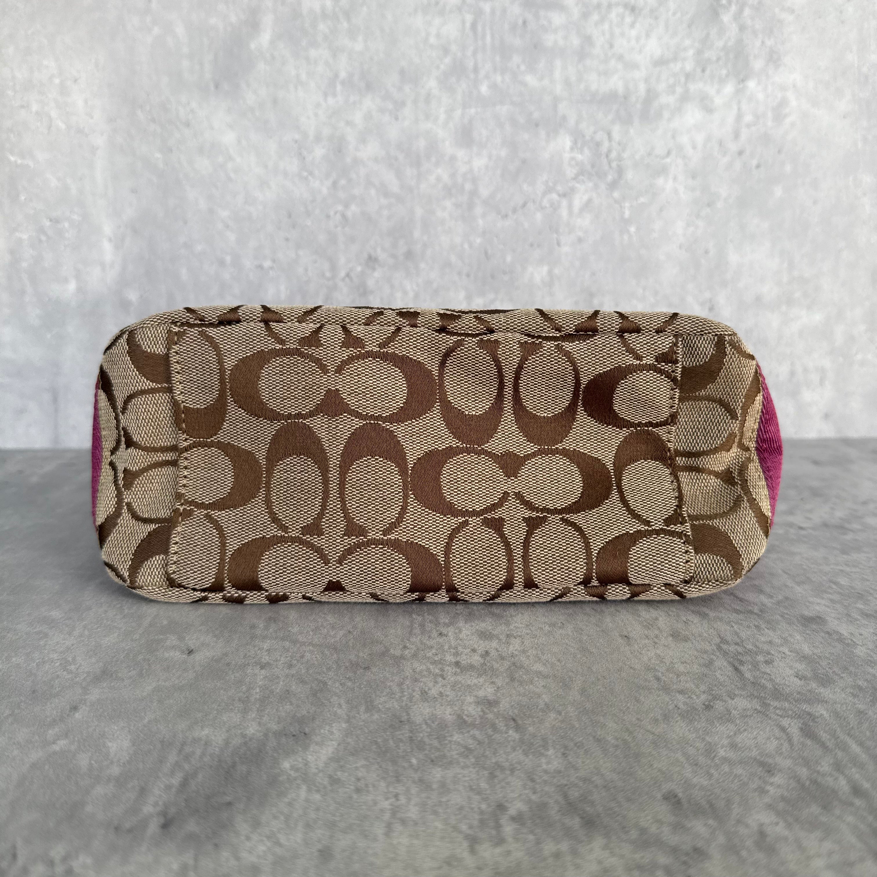 Coach Signature Purple Stripe Shoulder Bag Beige/Purple