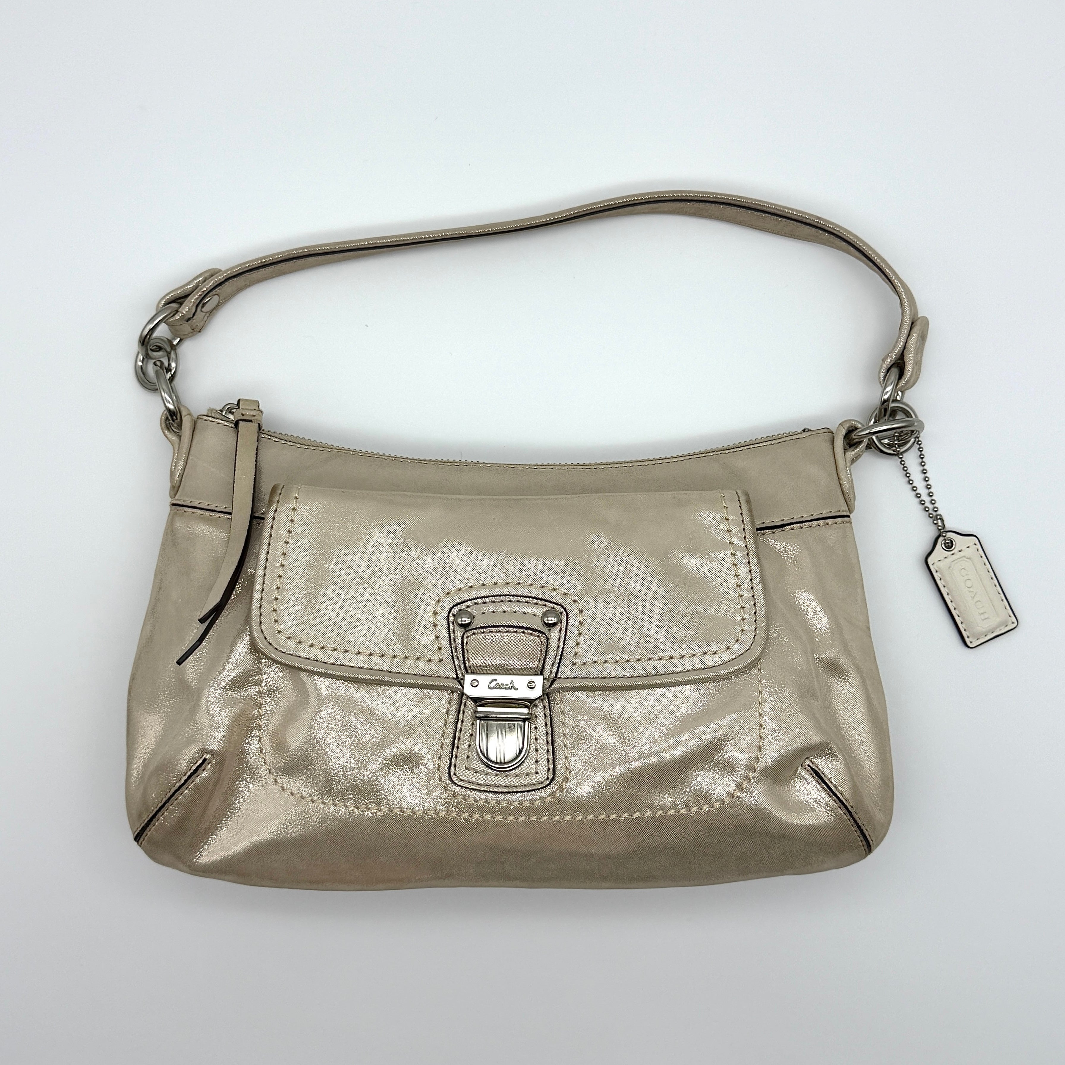 Coach 2Way Signature Shoulder Bag Metallic Beige