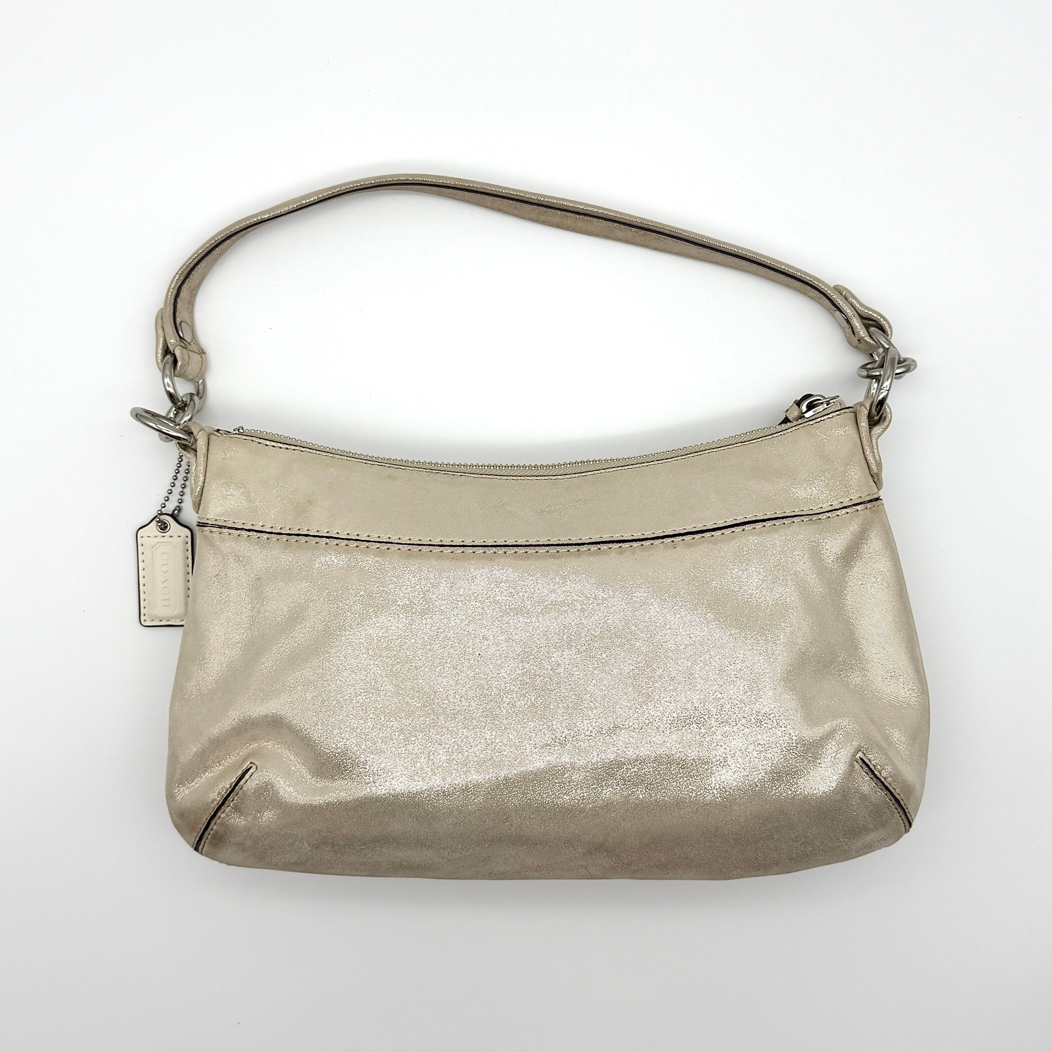 Coach 2Way Signature Shoulder Bag Metallic Beige