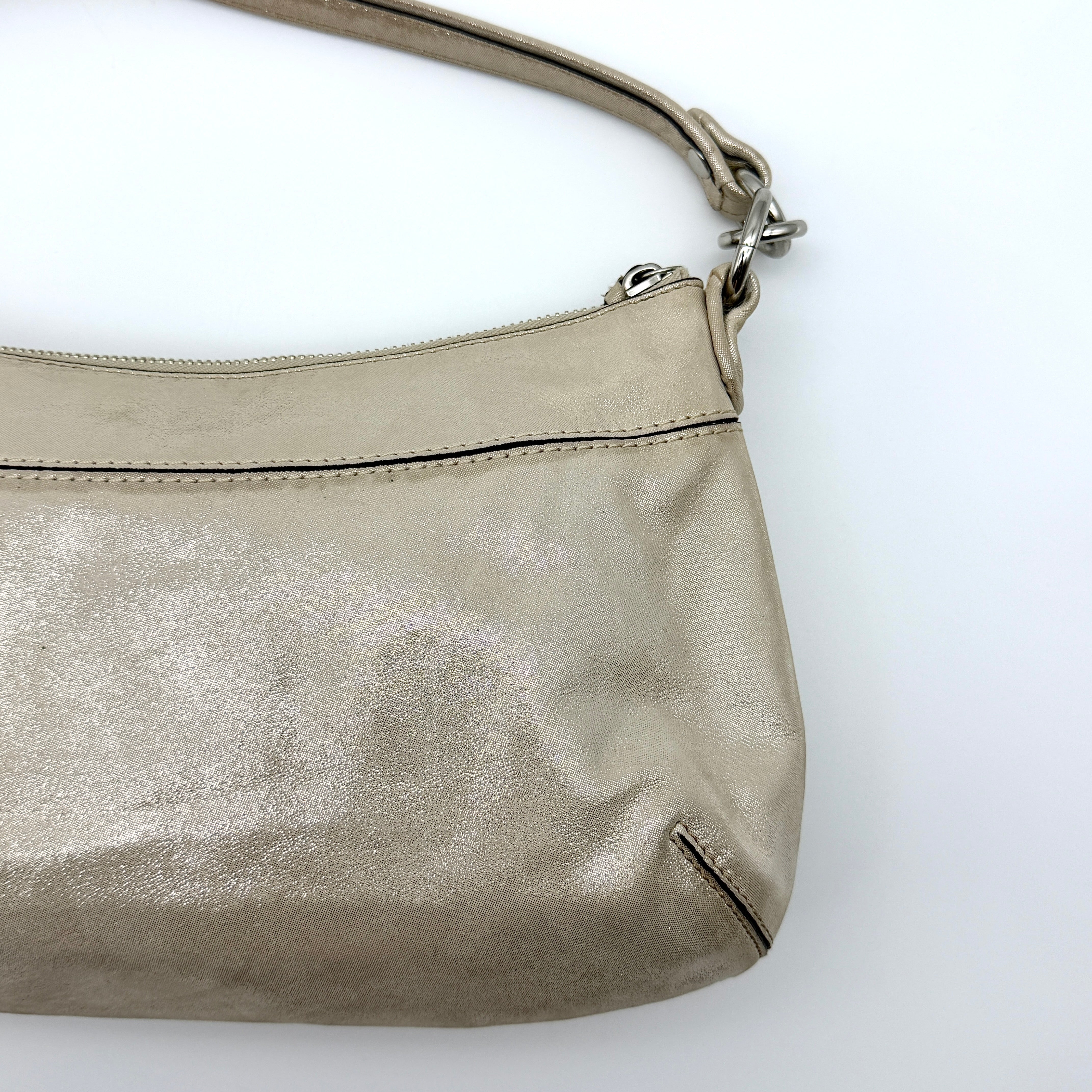 Coach 2Way Signature Shoulder Bag Metallic Beige
