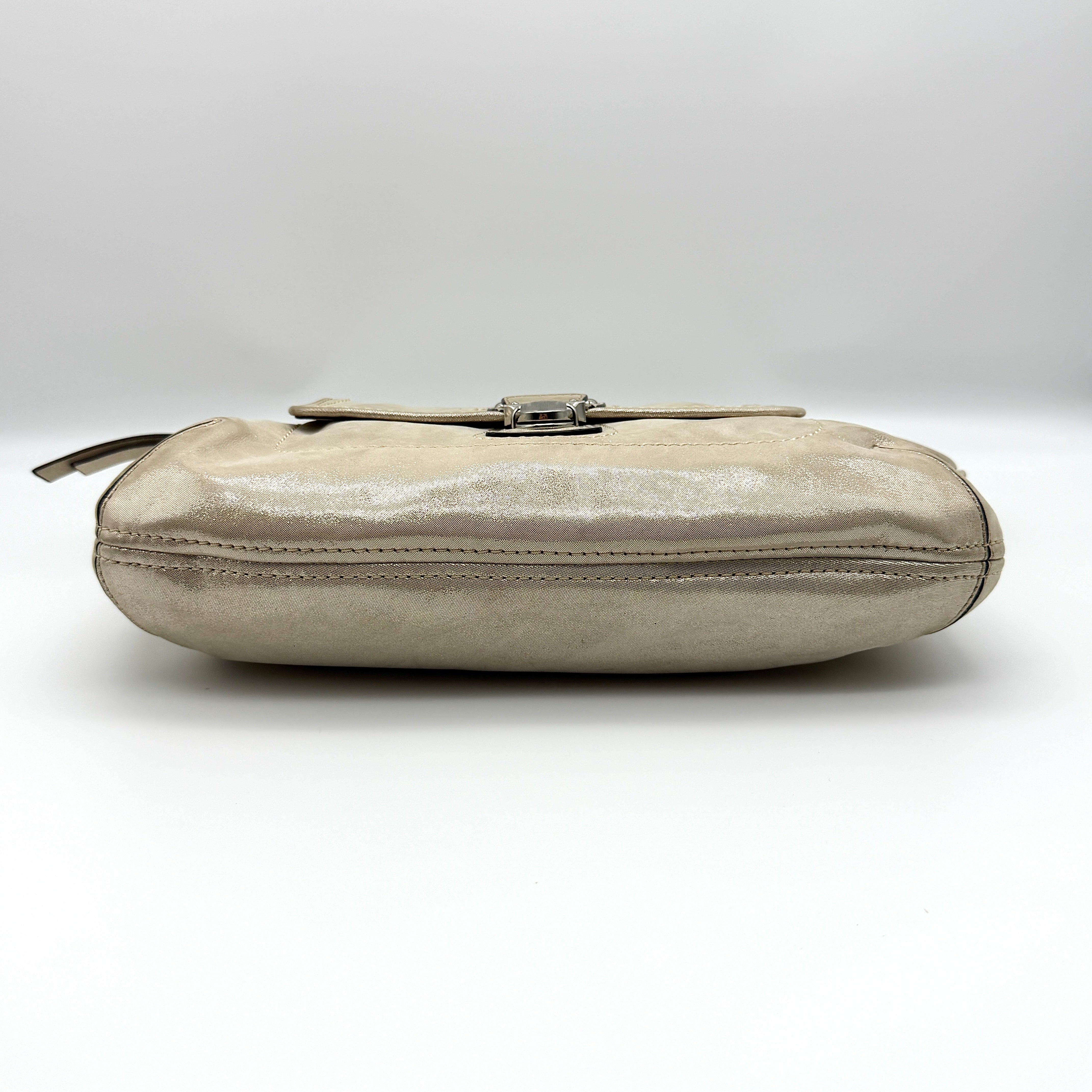 Coach 2Way Signature Shoulder Bag Metallic Beige