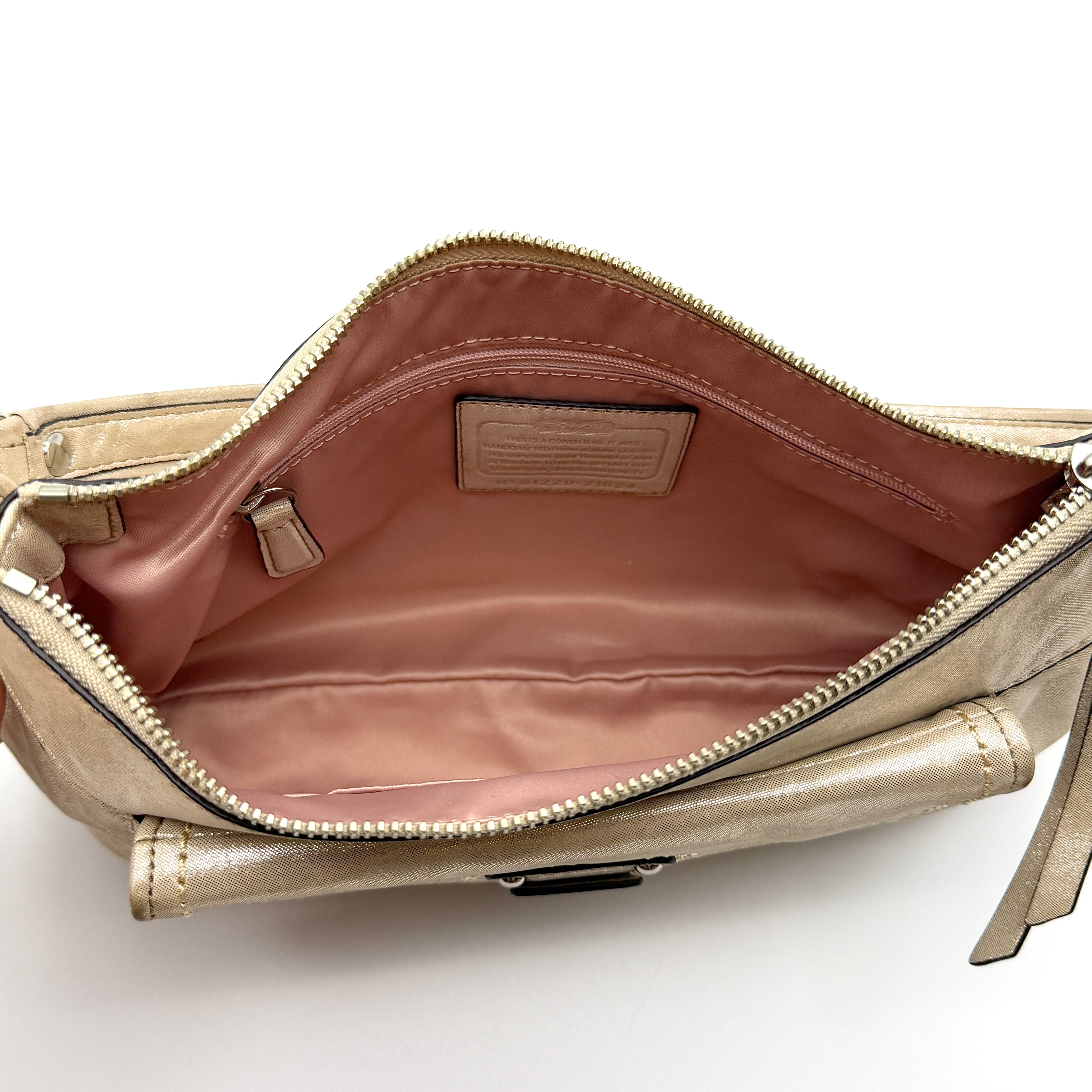 Coach 2Way Signature Shoulder Bag Metallic Beige