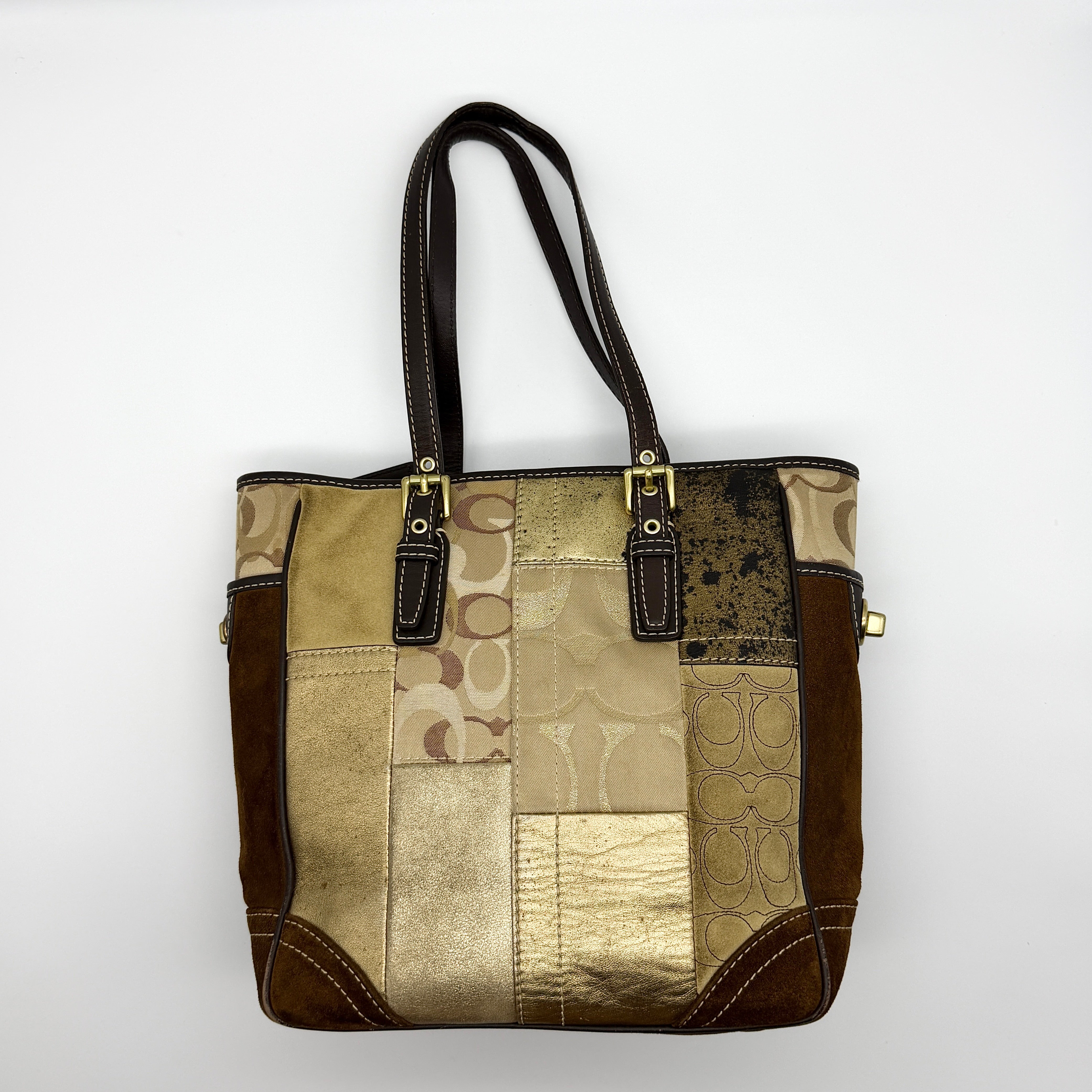 Coach Y2K Signature Patchwork Tote Bag Gold/Brown