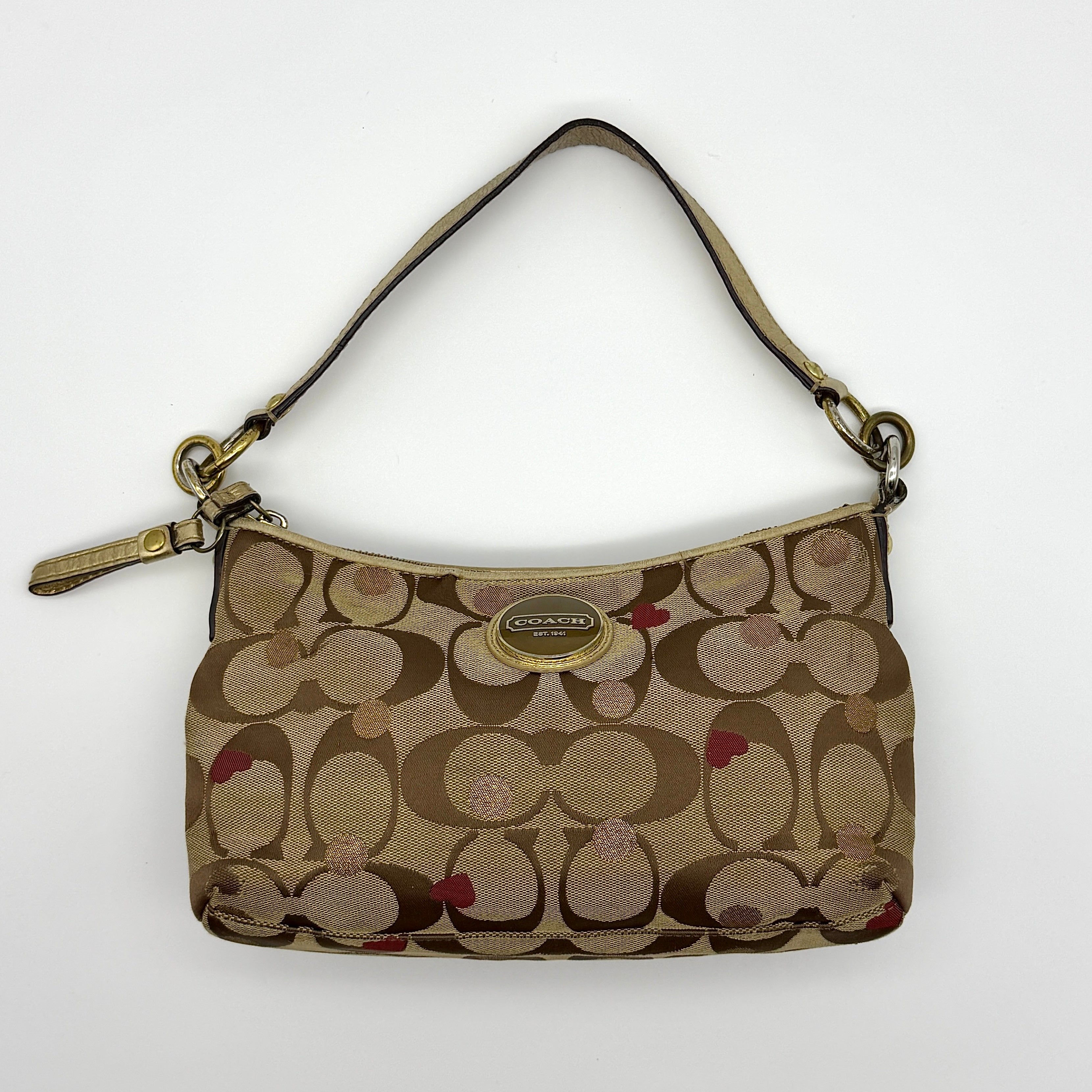 Coach 2Way Signature Heart Shoulder Bag Beige