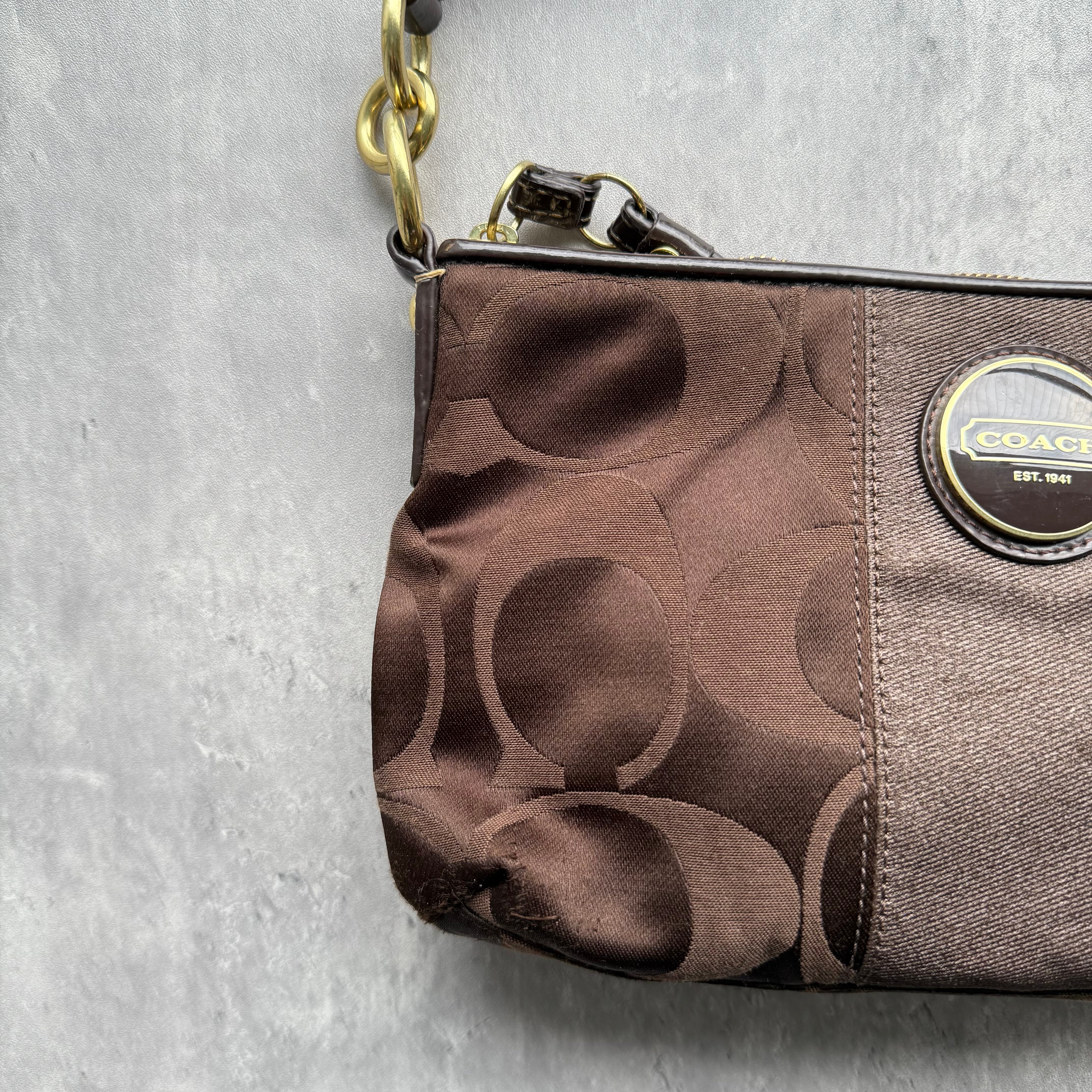 Coach 2Way Signature Stripe Shoulder Bag Brown/Brown