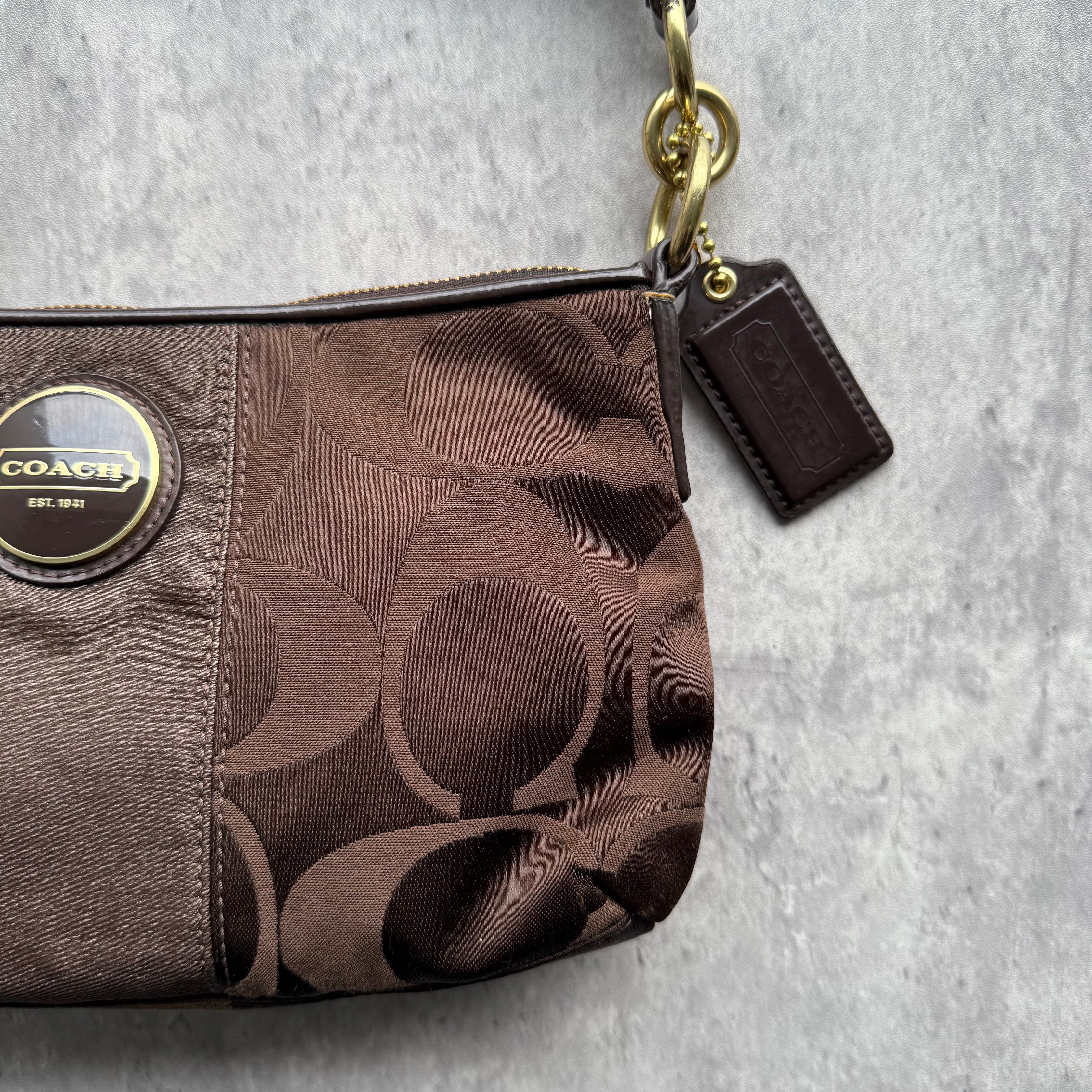 Coach 2Way Signature Stripe Shoulder Bag Brown/Brown