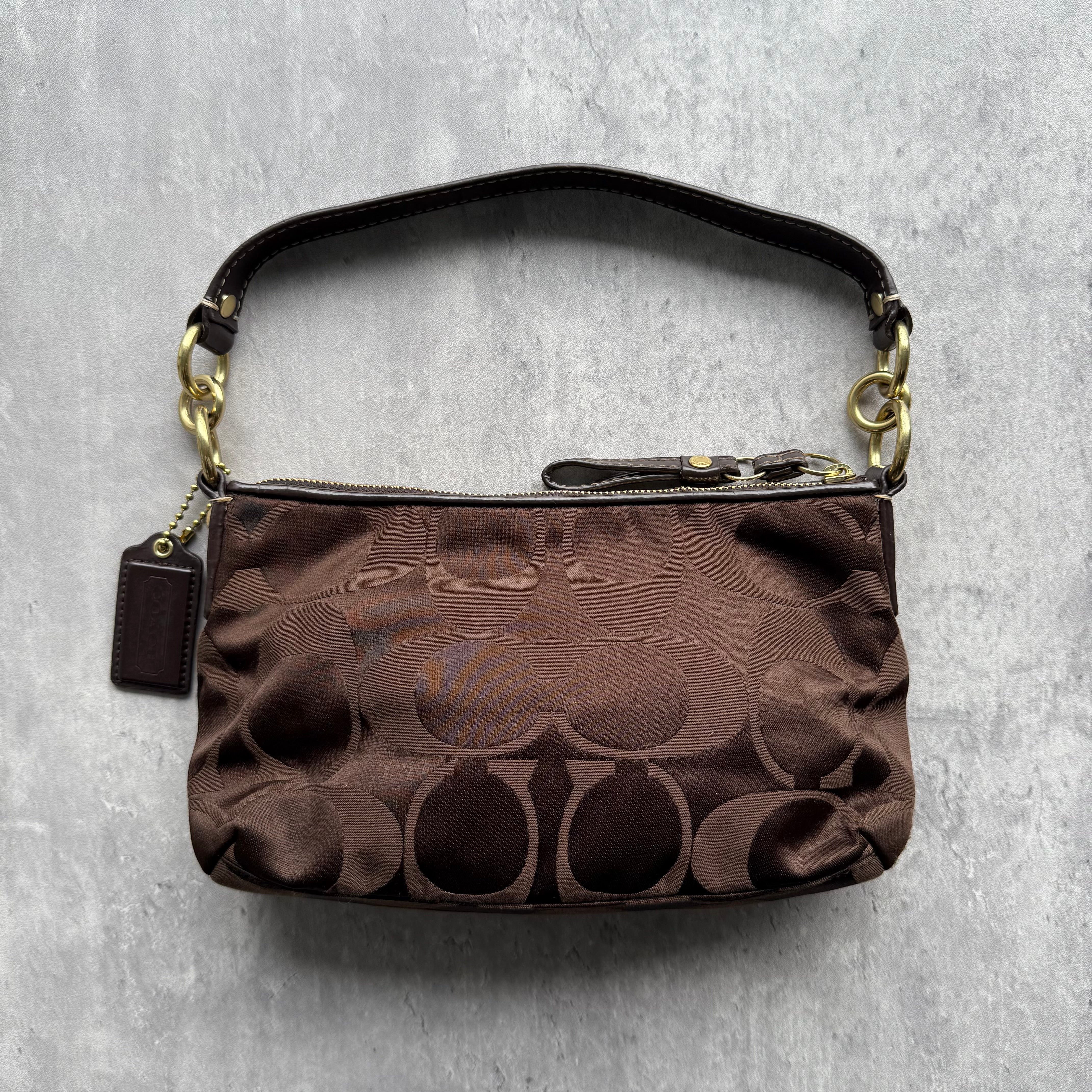 Coach 2Way Signature Stripe Shoulder Bag Brown/Brown