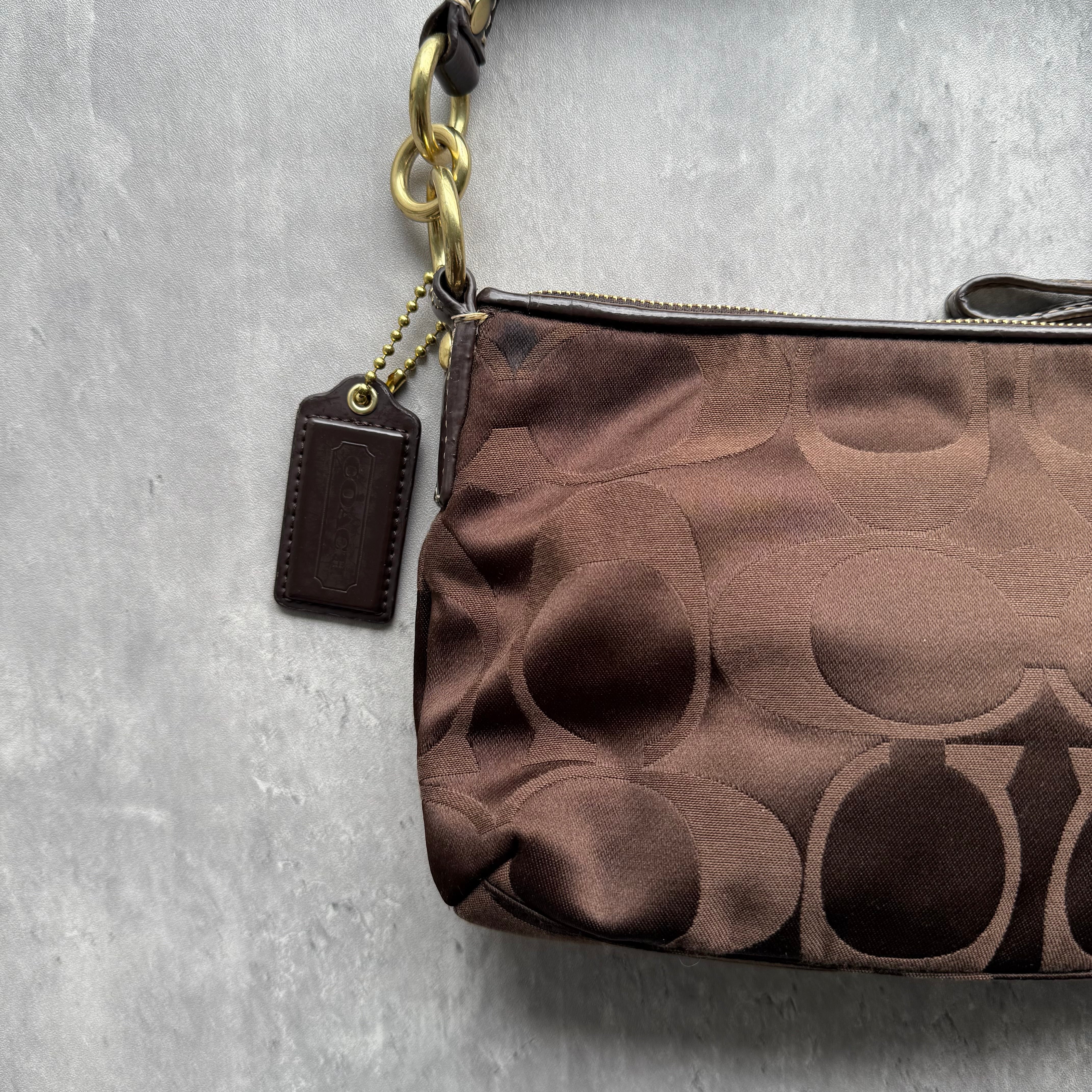 Coach 2Way Signature Stripe Shoulder Bag Brown/Brown