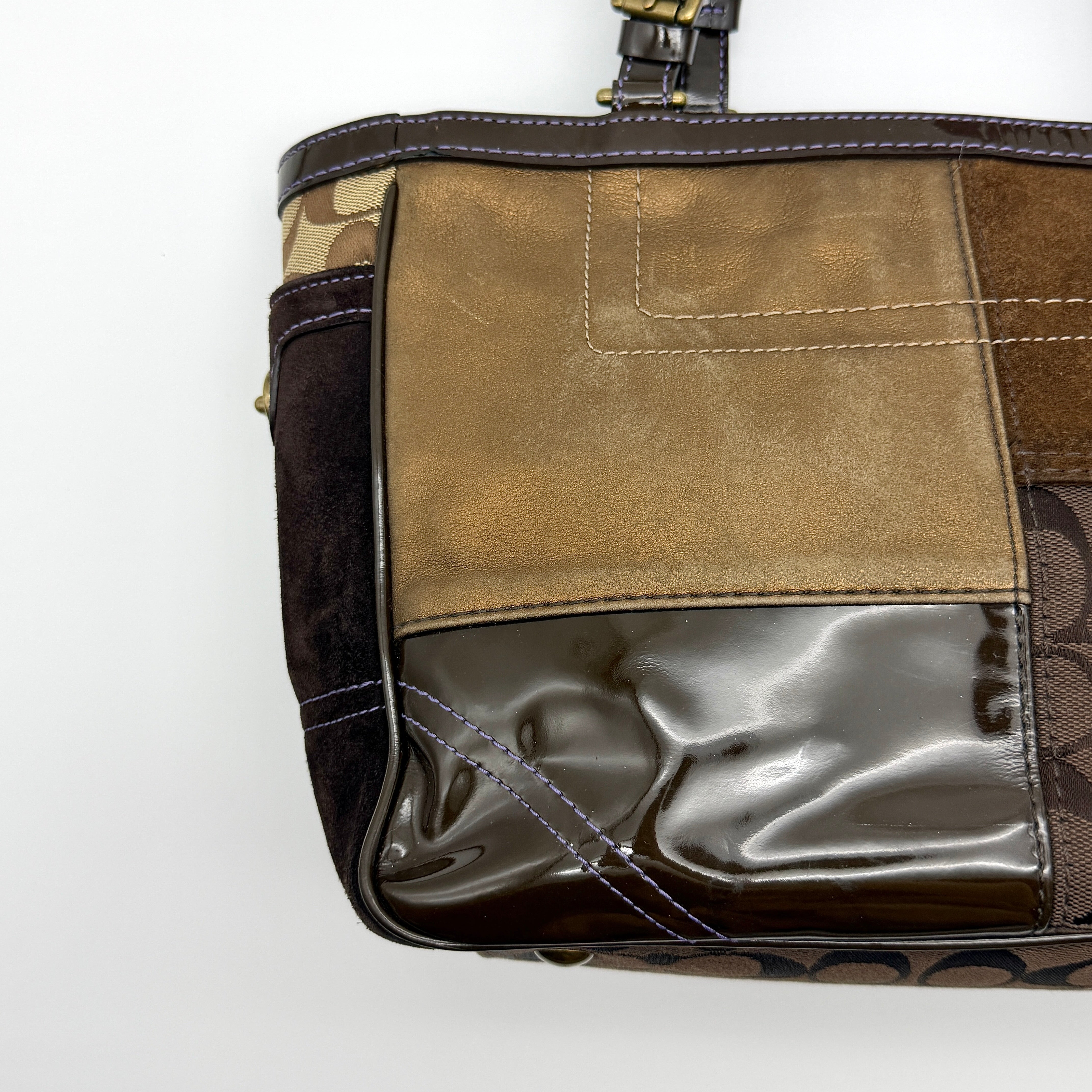 Coach Y2K Signature Patchwork Tote Bag Multi-Brown