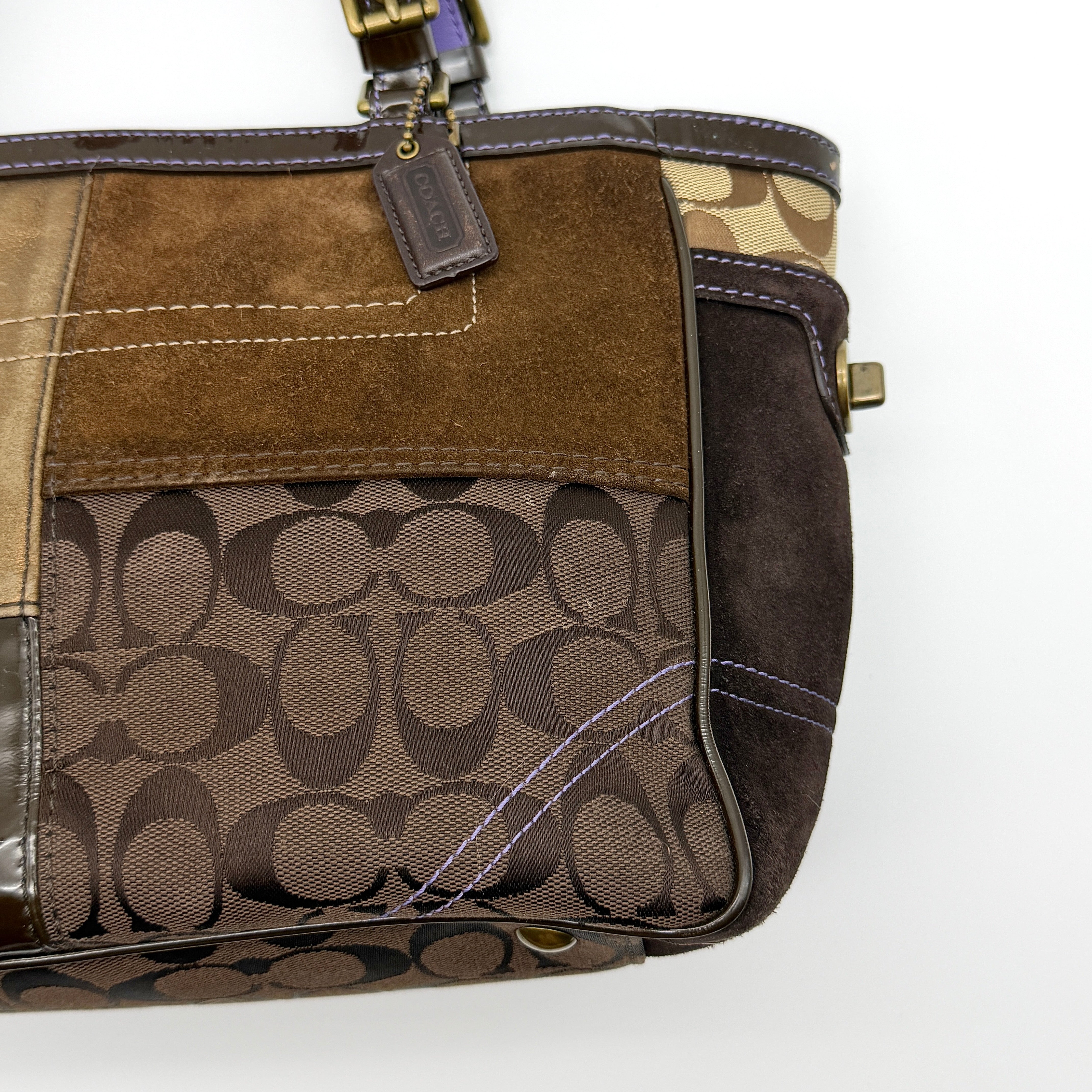 Coach Y2K Signature Patchwork Tote Bag Multi-Brown