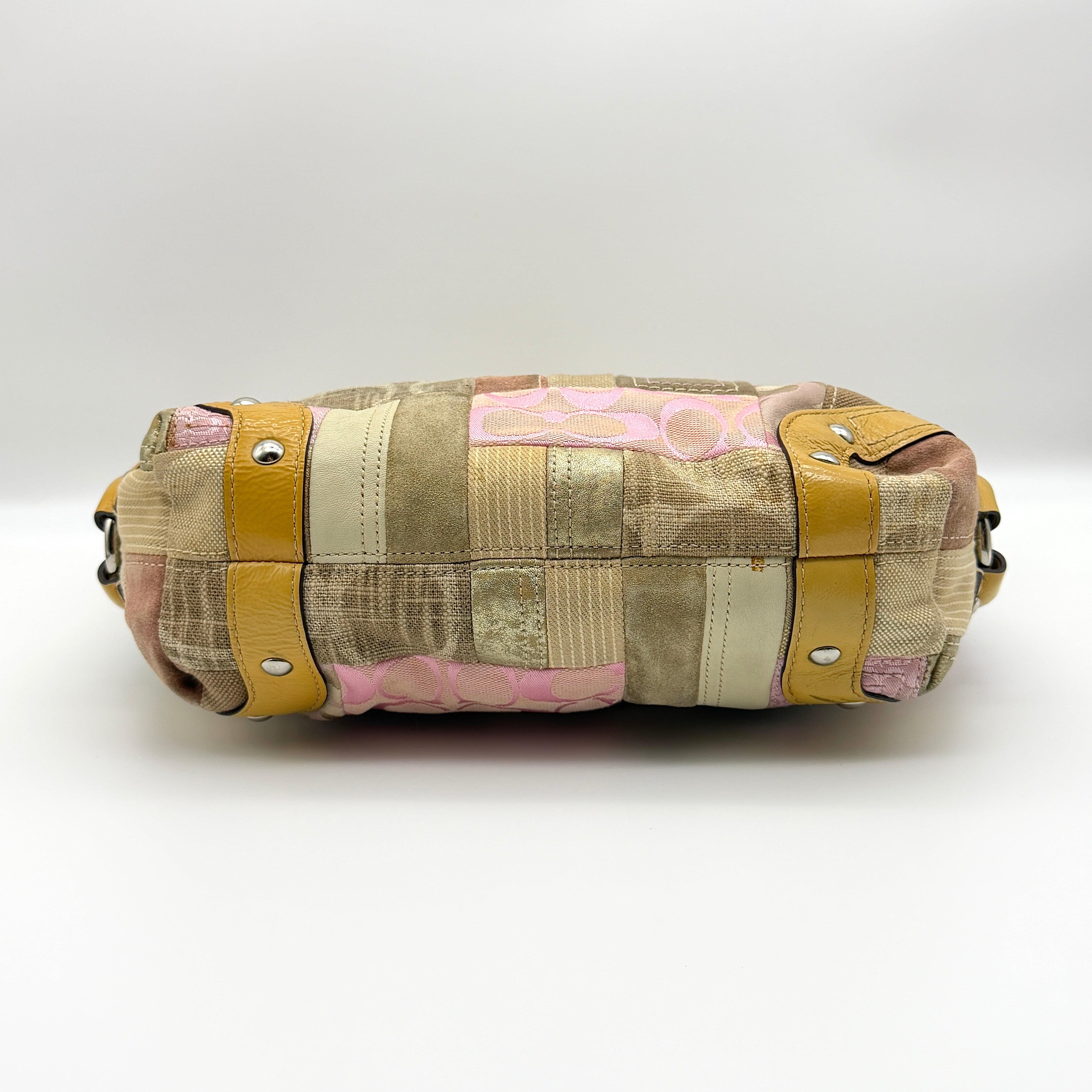 Coach Y2K Signature Carly Patchwork Shoulder Bag Beige/Pink