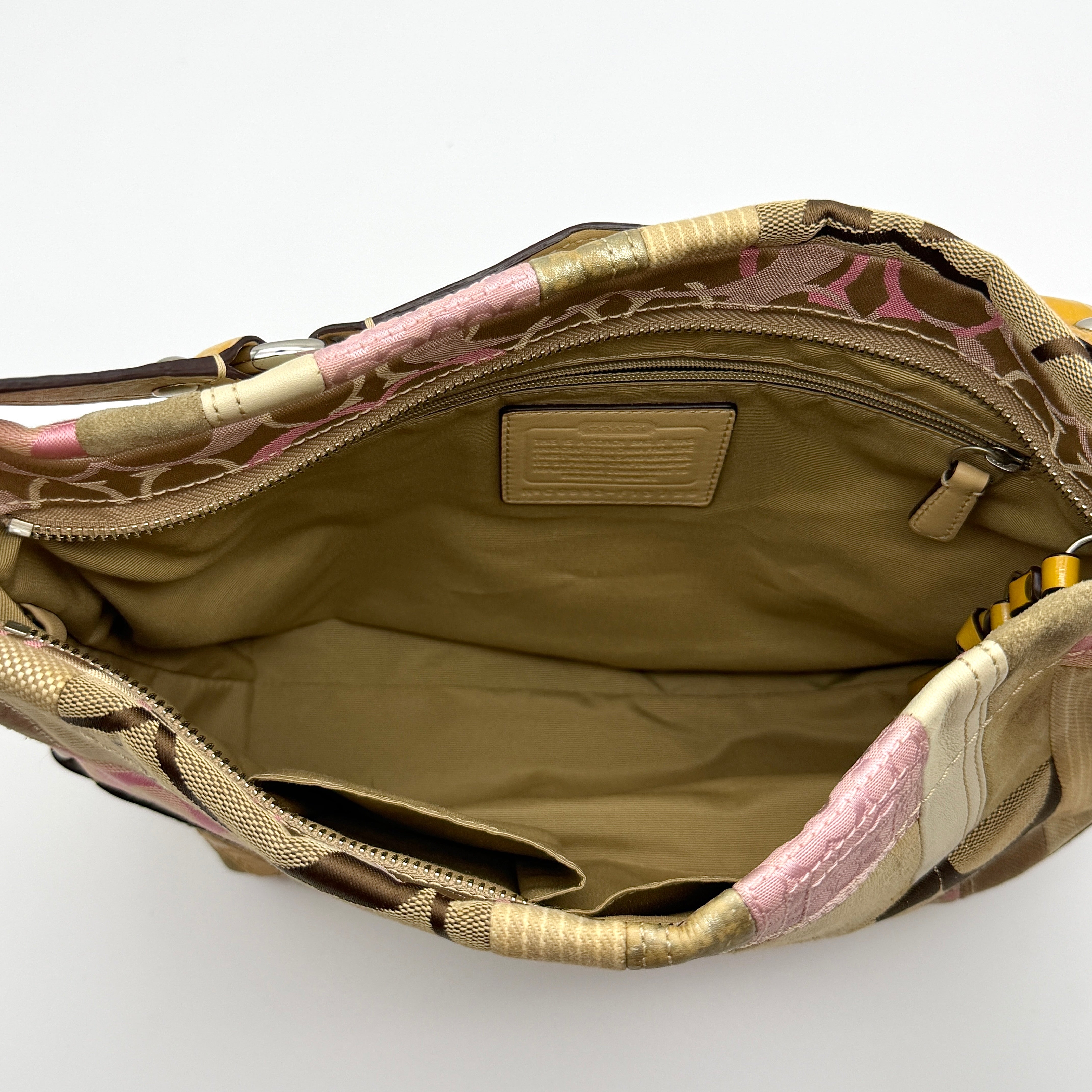 Coach Y2K Signature Carly Patchwork Shoulder Bag Beige/Pink