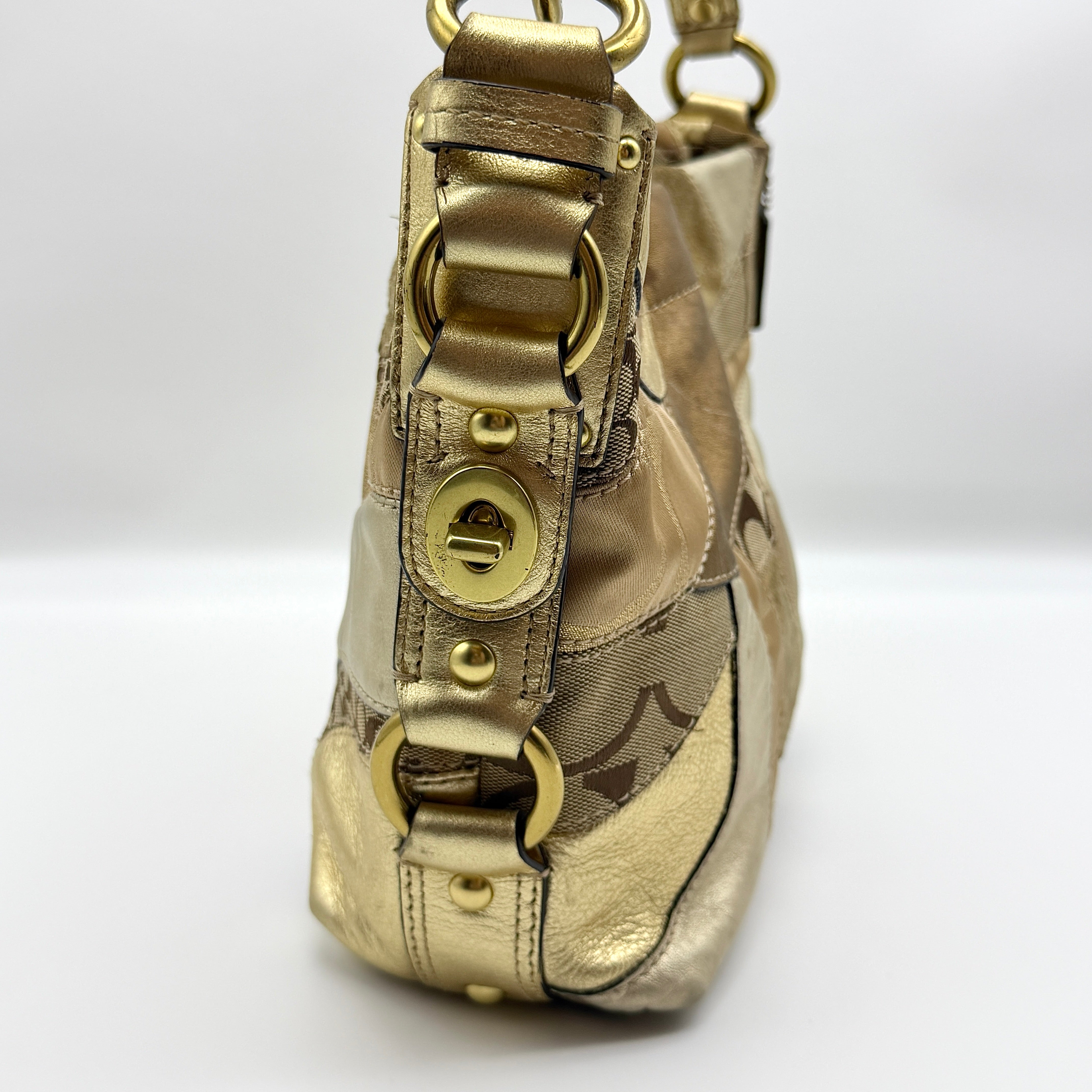 Coach Y2K Signature Carly Patchwork Shoulder Bag Beige/Gold