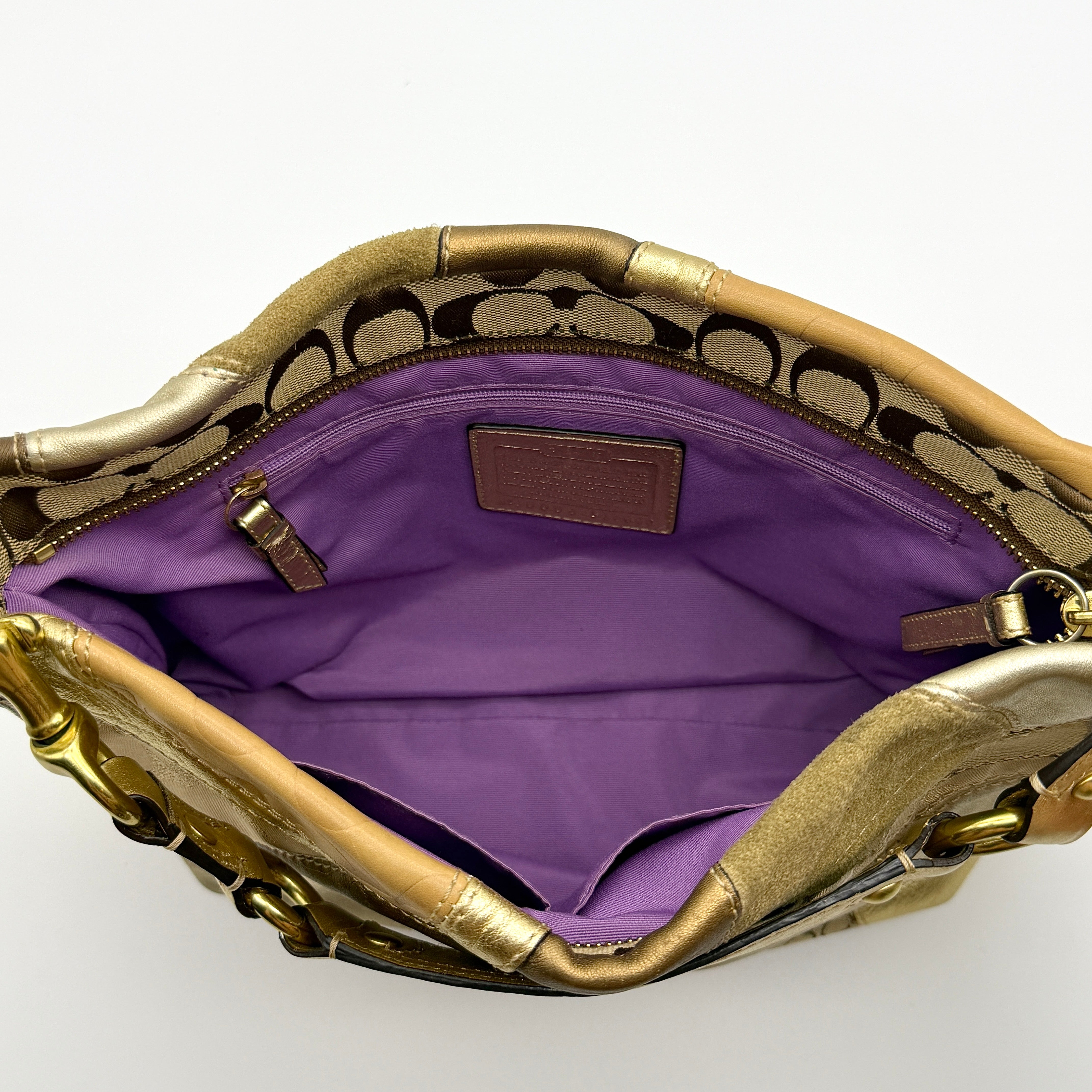 Coach Y2K Signature Carly Patchwork Shoulder Bag Beige/Gold