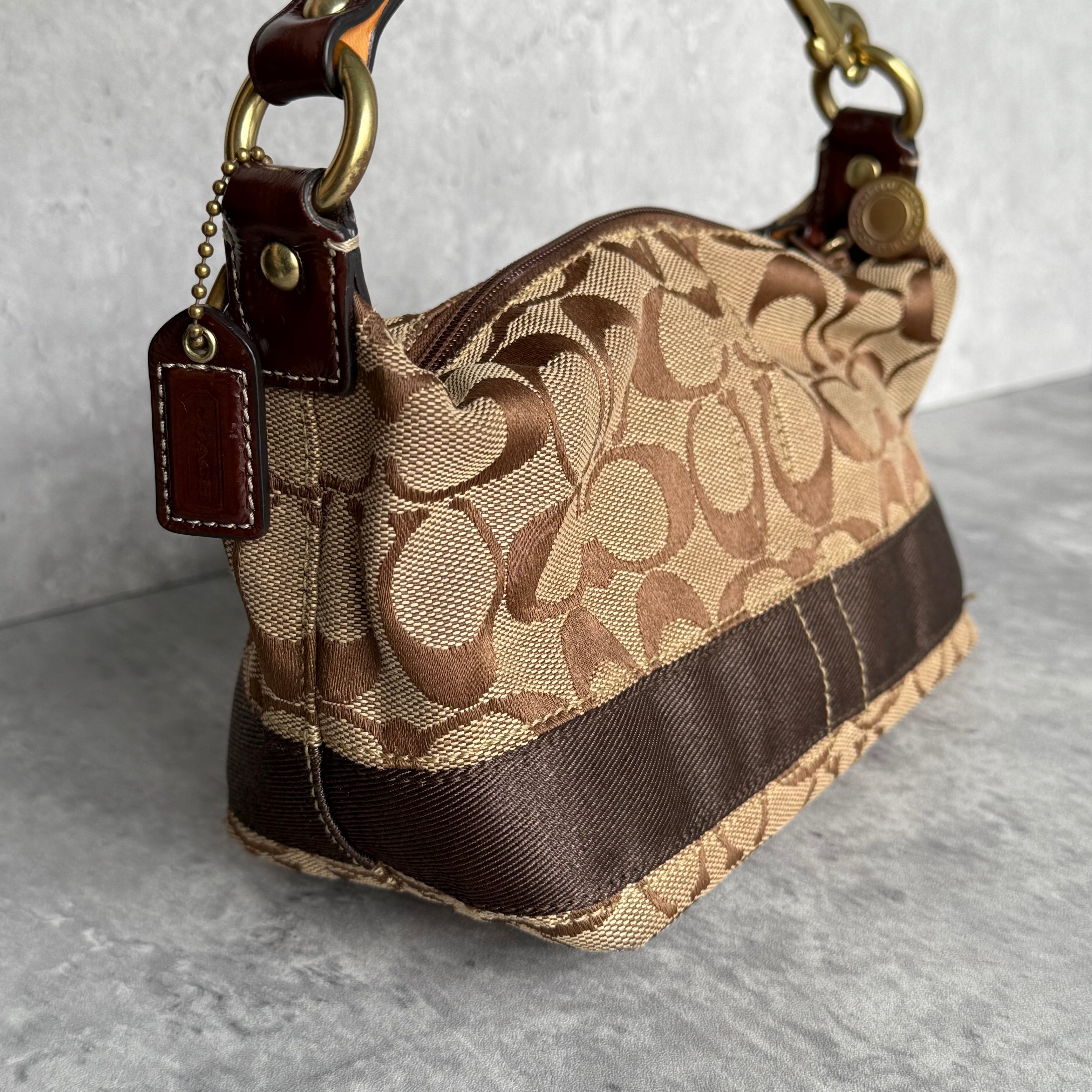 Coach Signature Stripe Mini Hobo ShoulderBag Beige/Brown