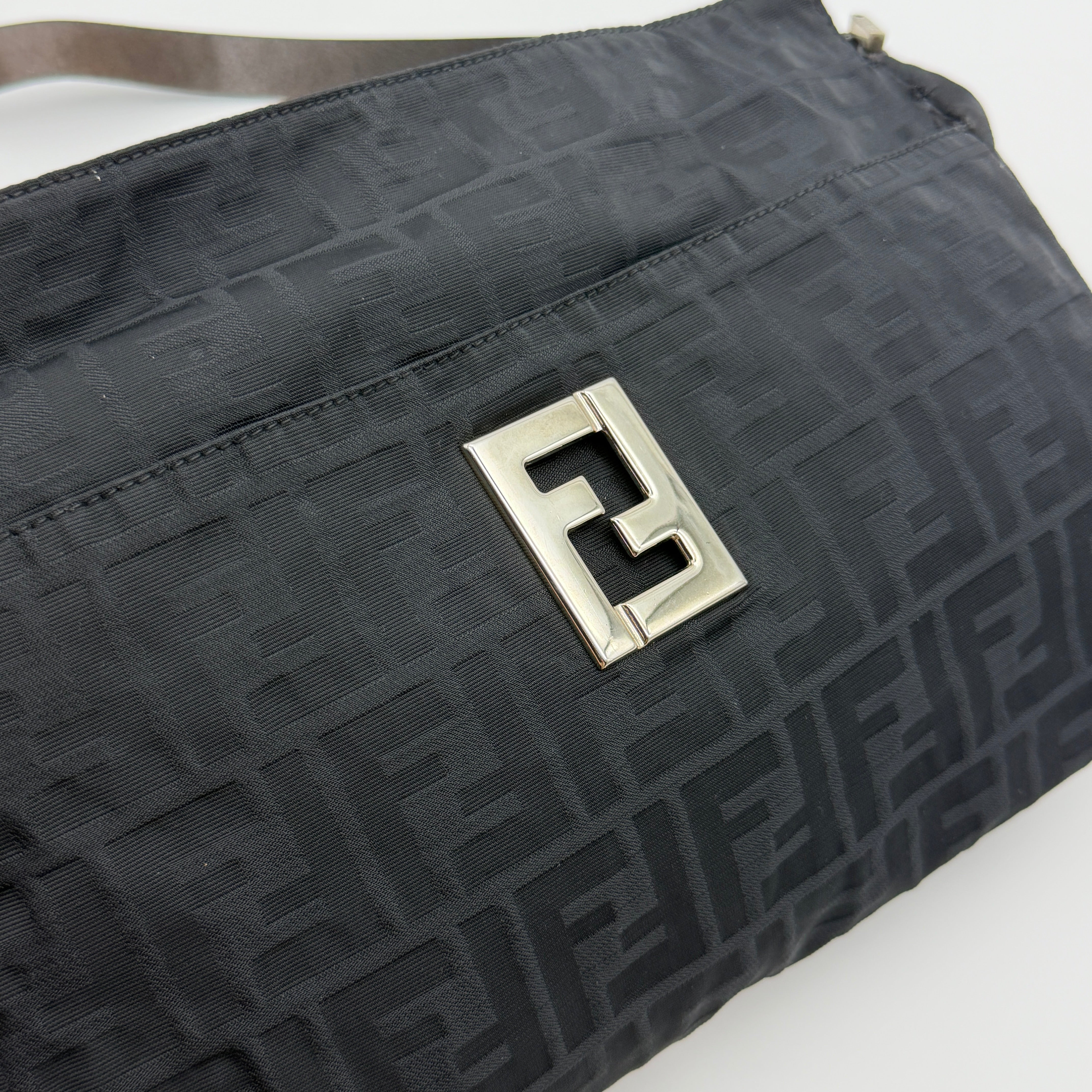Fendi Zucca FF Nylon Shoulder Bag Black