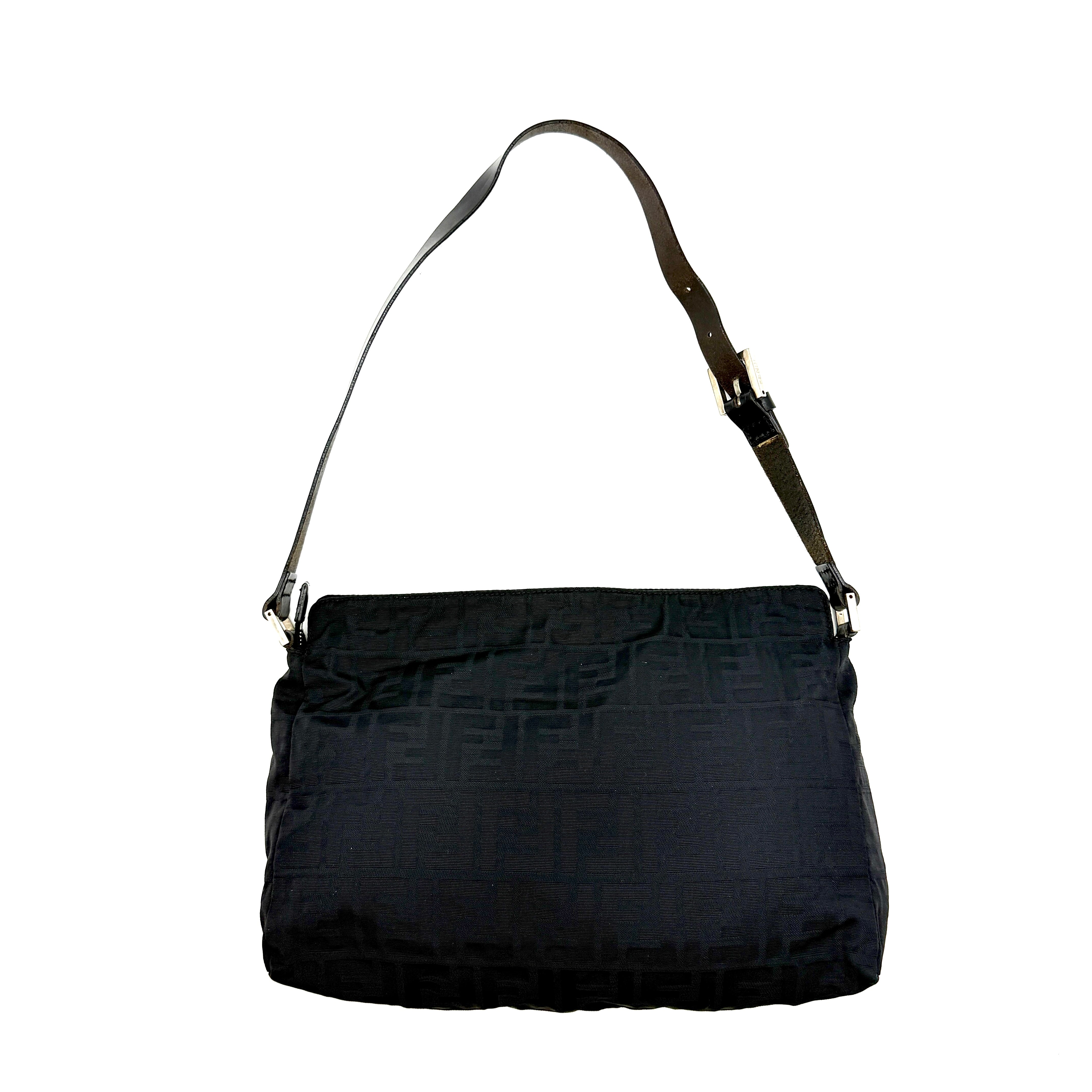 Fendi Zucca FF Nylon Shoulder Bag Black