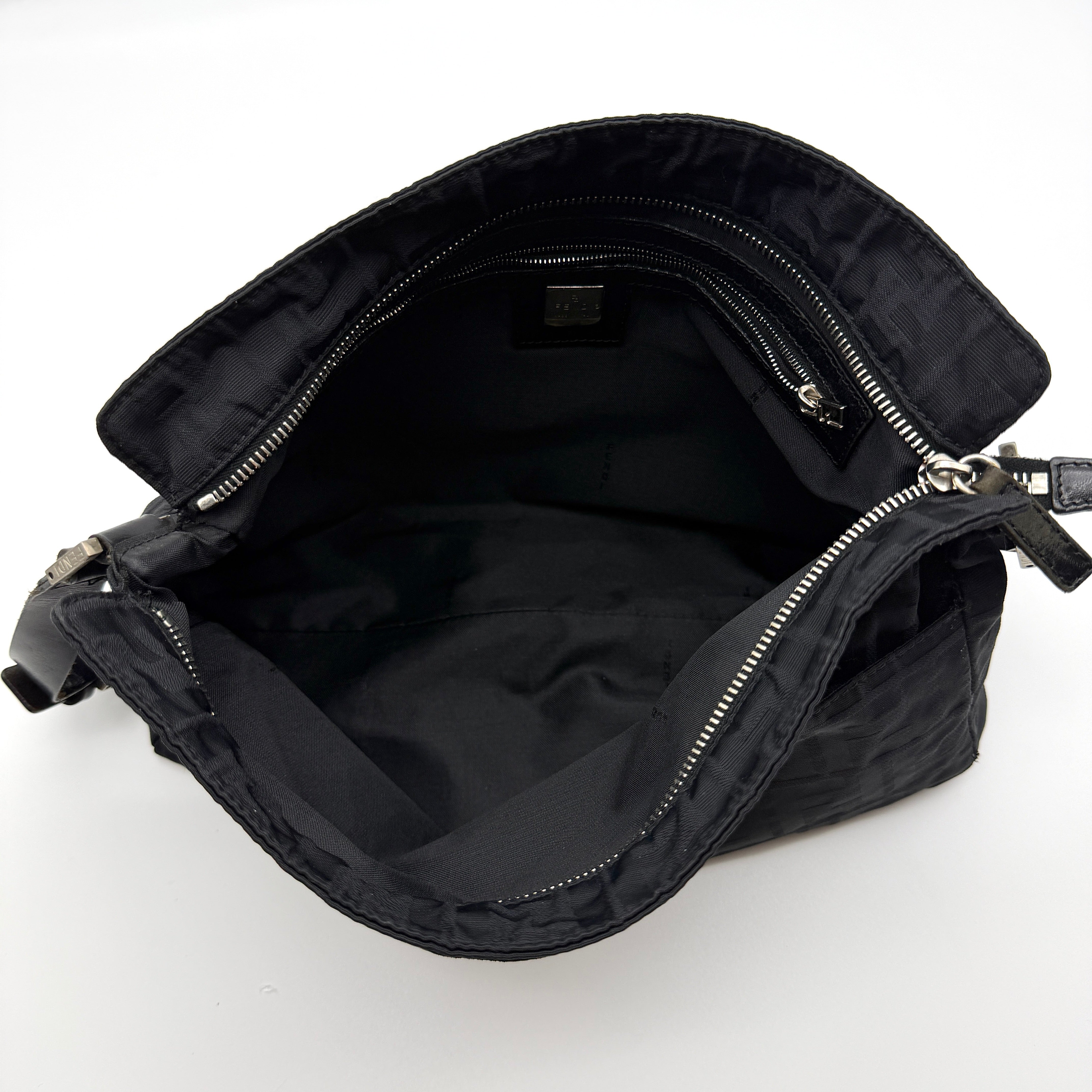 Fendi Zucca FF Nylon Shoulder Bag Black