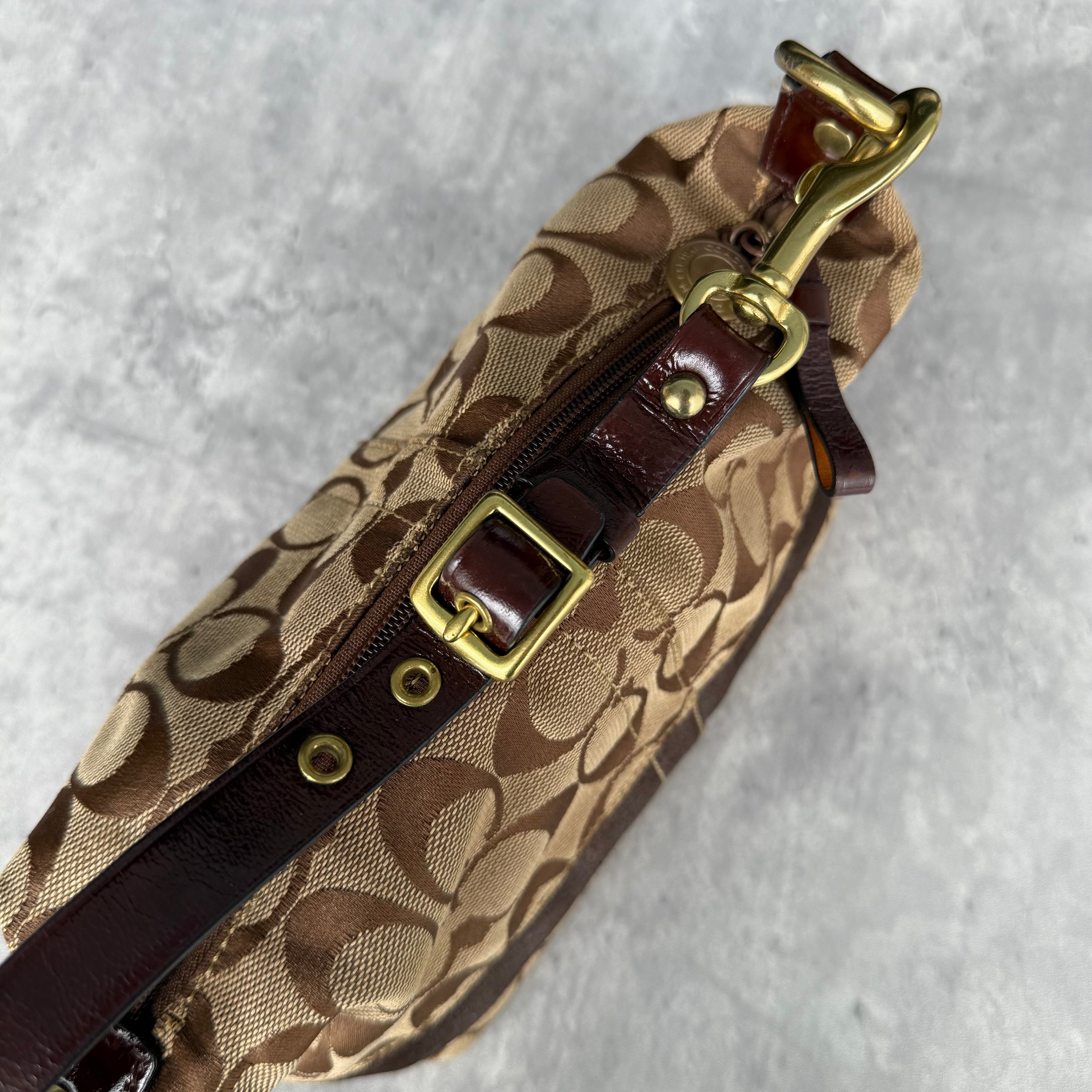 Coach Signature Stripe Mini Hobo ShoulderBag Beige/Brown