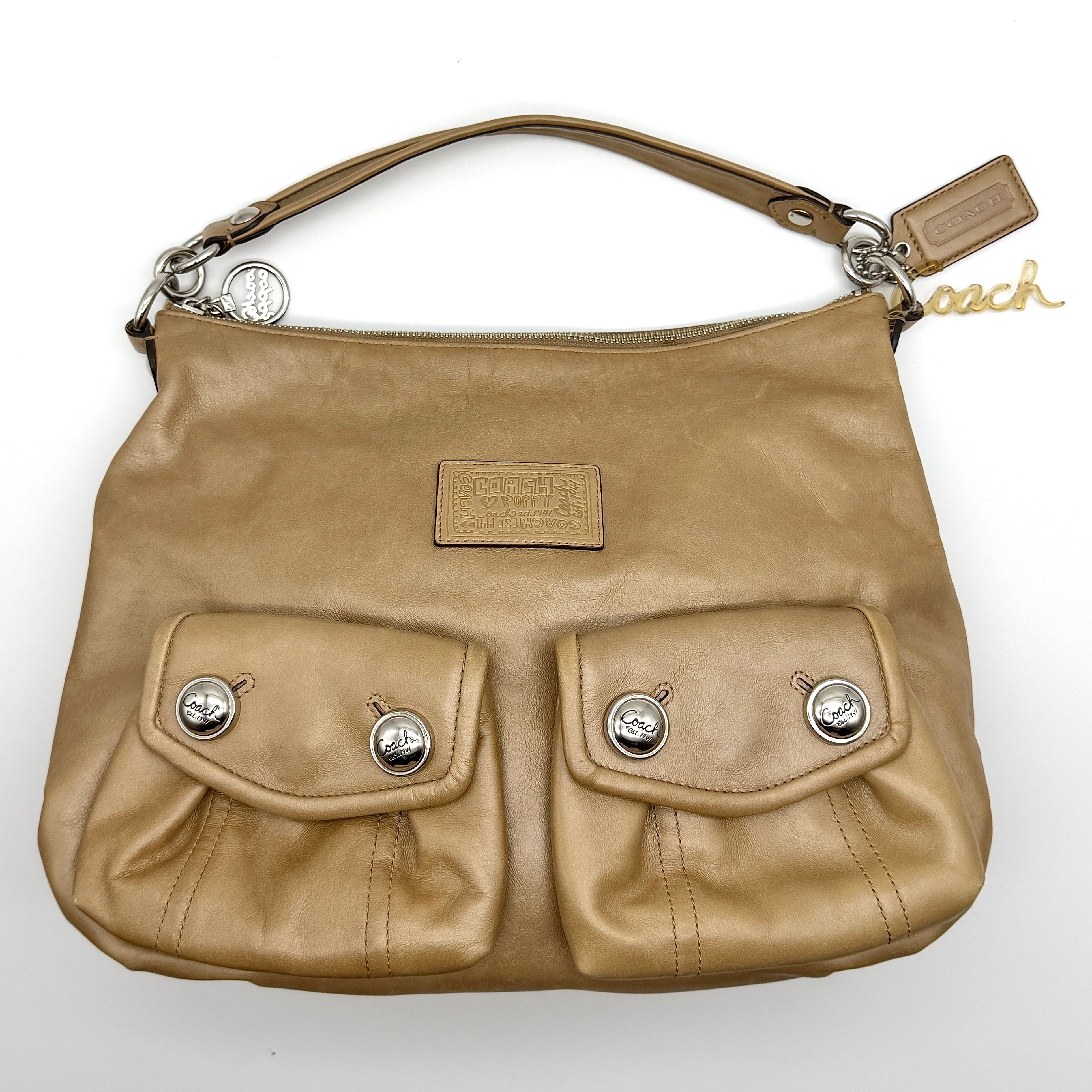 Coach 2Way Signature Poppy Shoulder Bag Beige