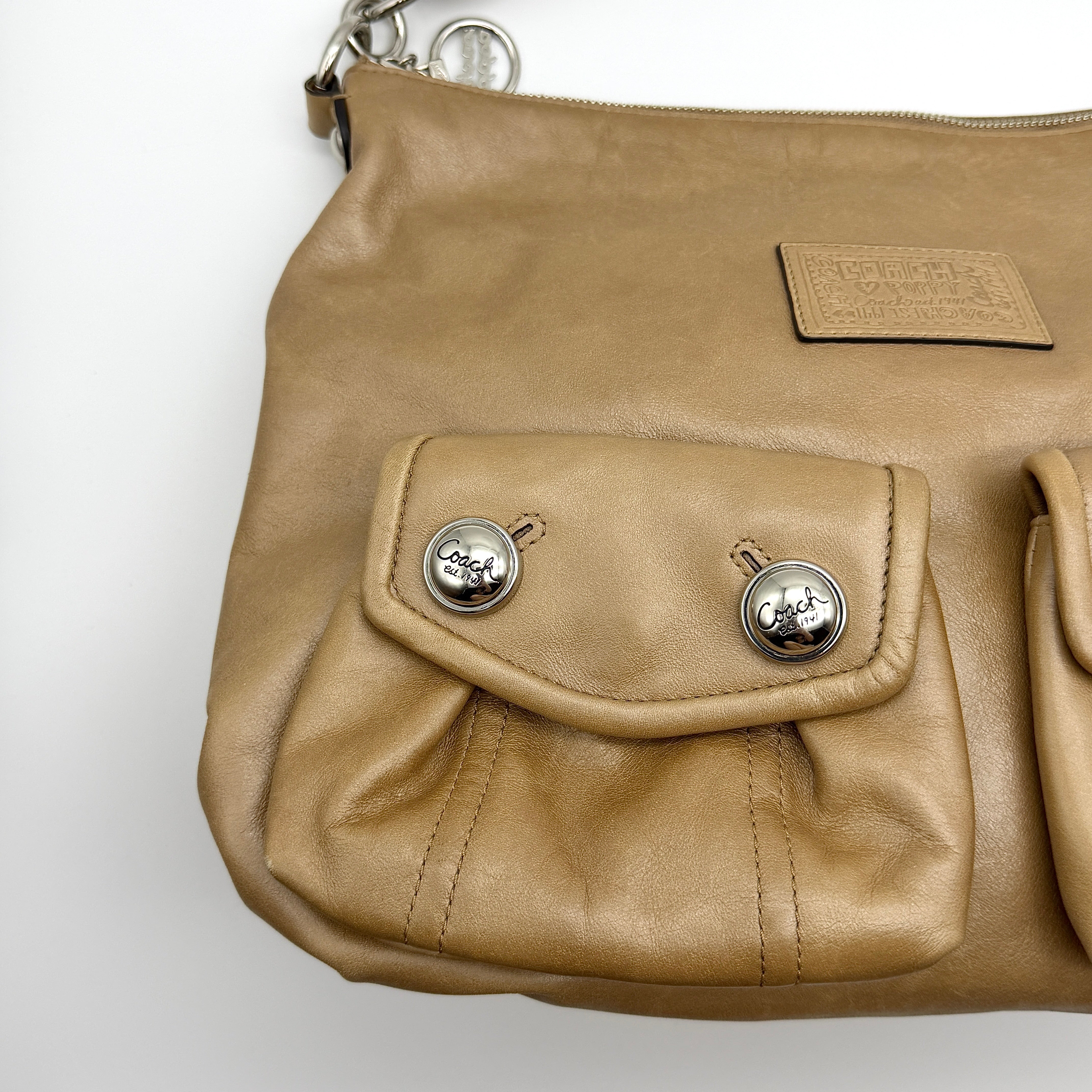 Coach 2Way Signature Poppy Shoulder Bag Beige