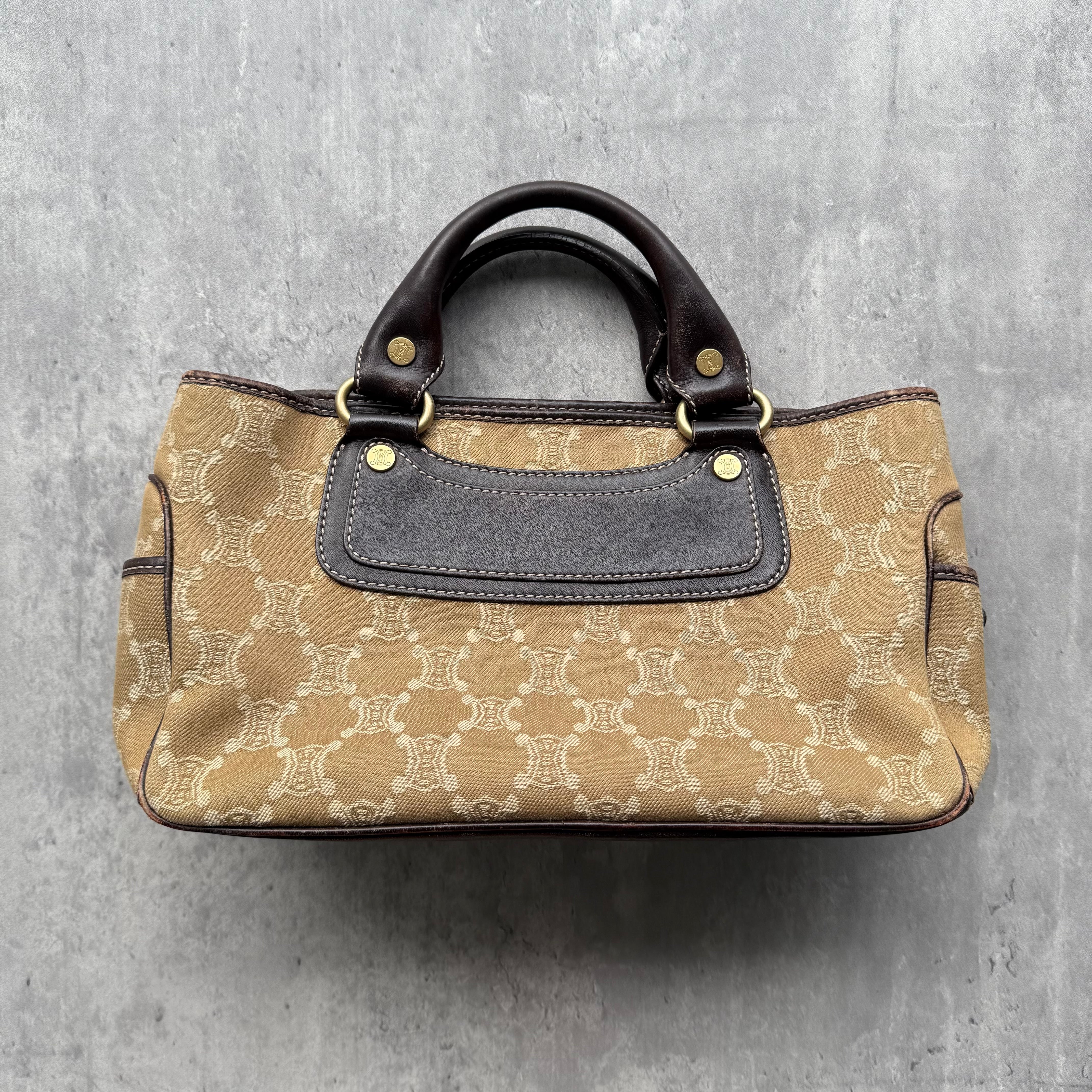 Celine Macadam Boogie Leather Canvas HandBag Beige