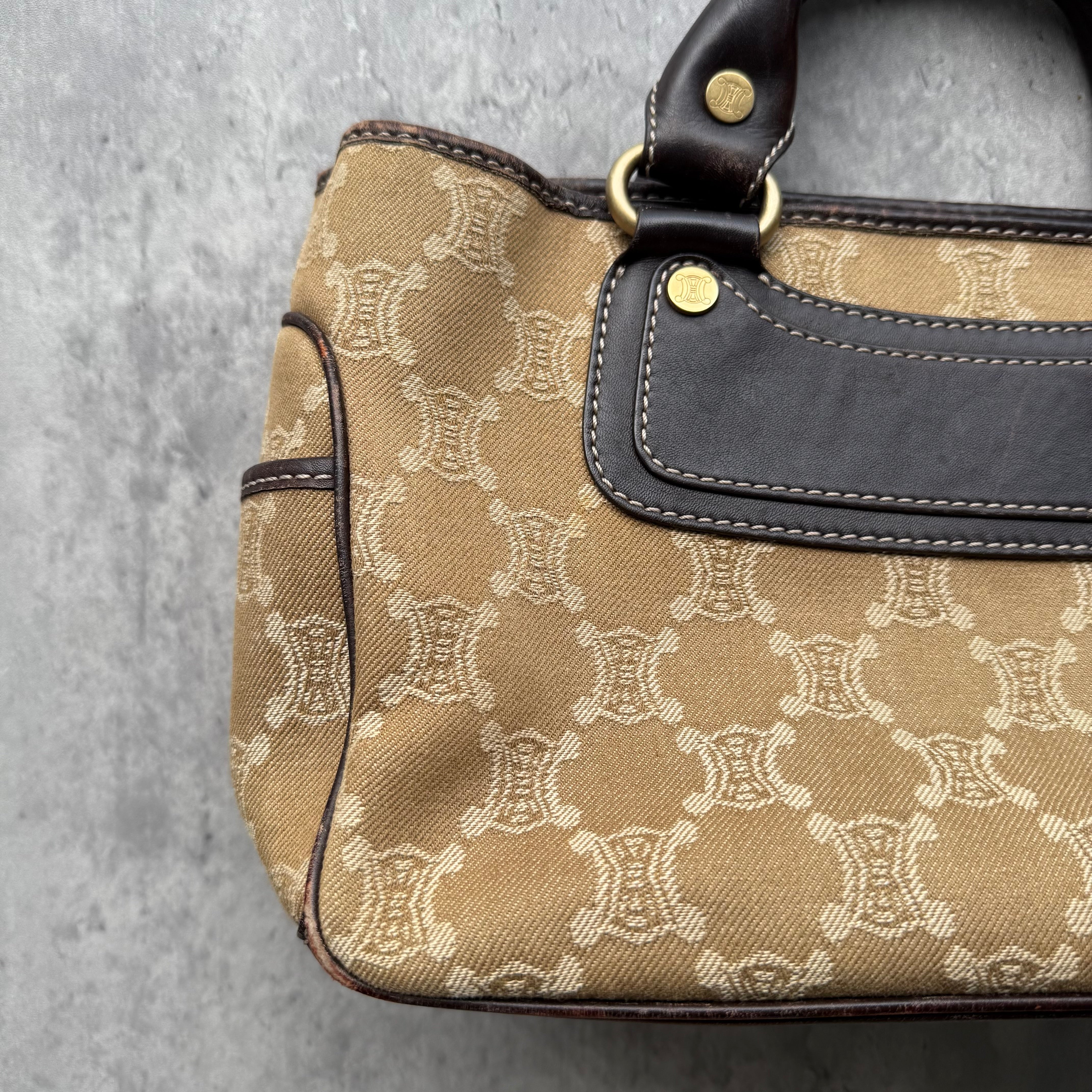 Celine Macadam Boogie Leather Canvas HandBag Beige