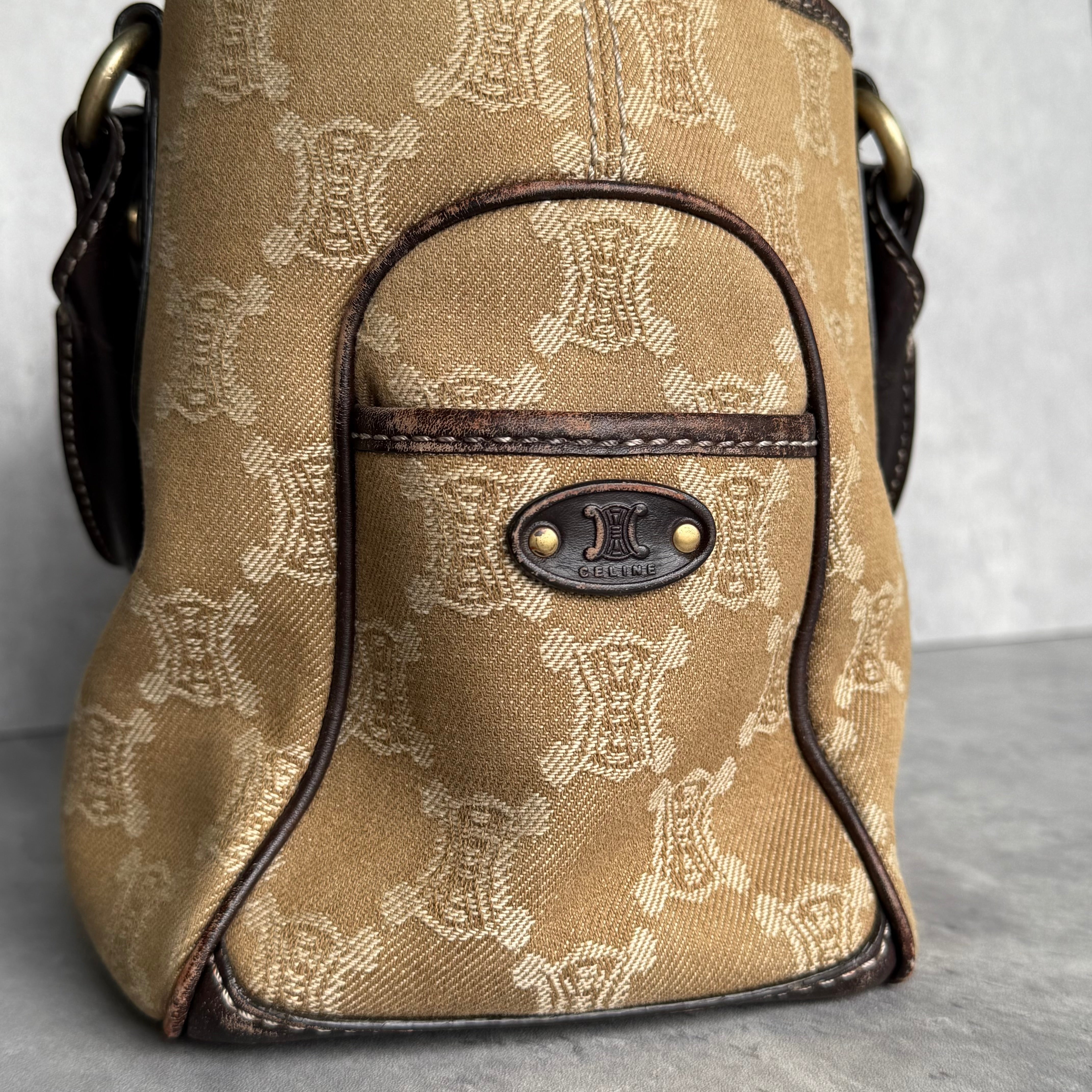 Celine Macadam Boogie Leather Canvas HandBag Beige