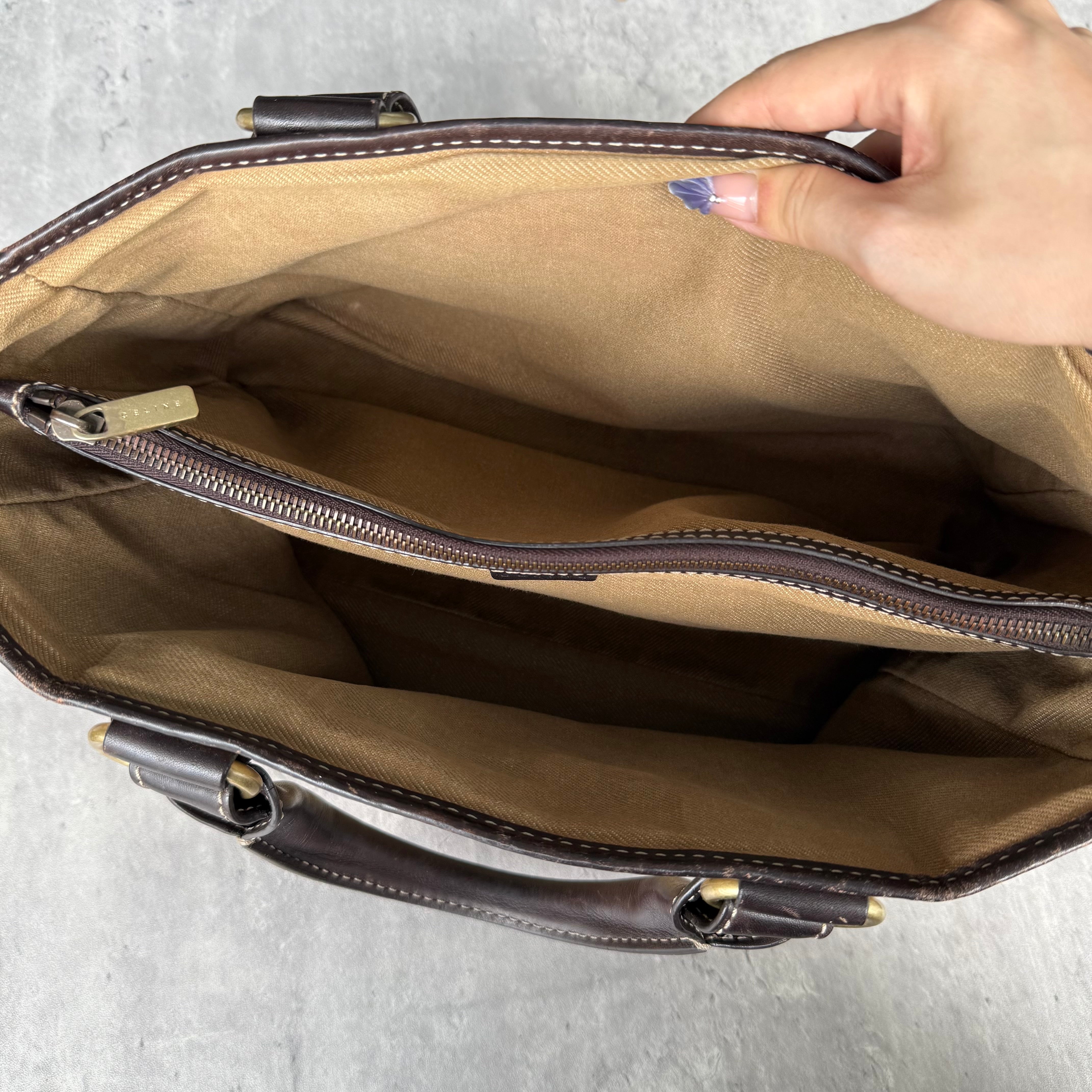 Celine Macadam Boogie Leather Canvas HandBag Beige