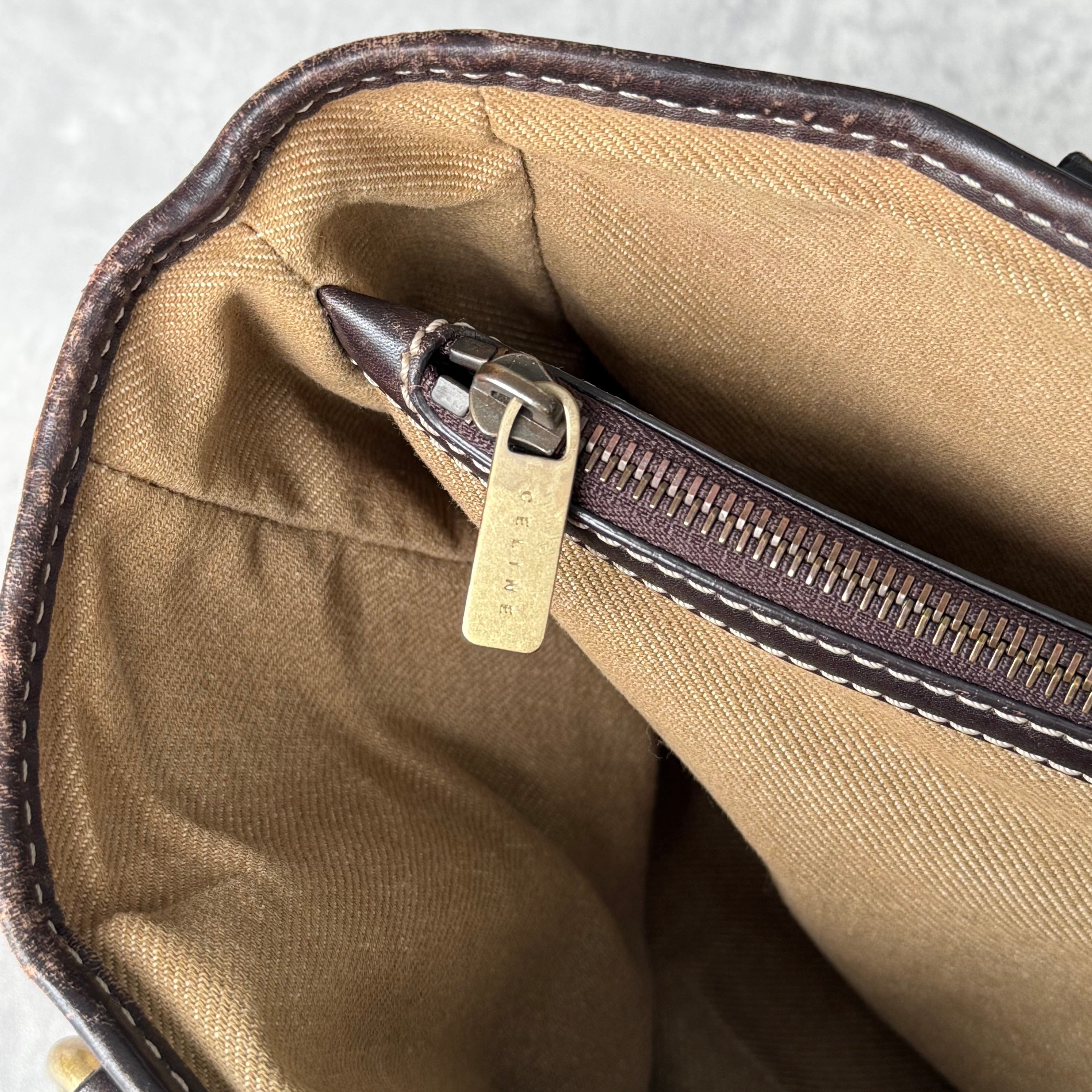 Celine Macadam Boogie Leather Canvas HandBag Beige