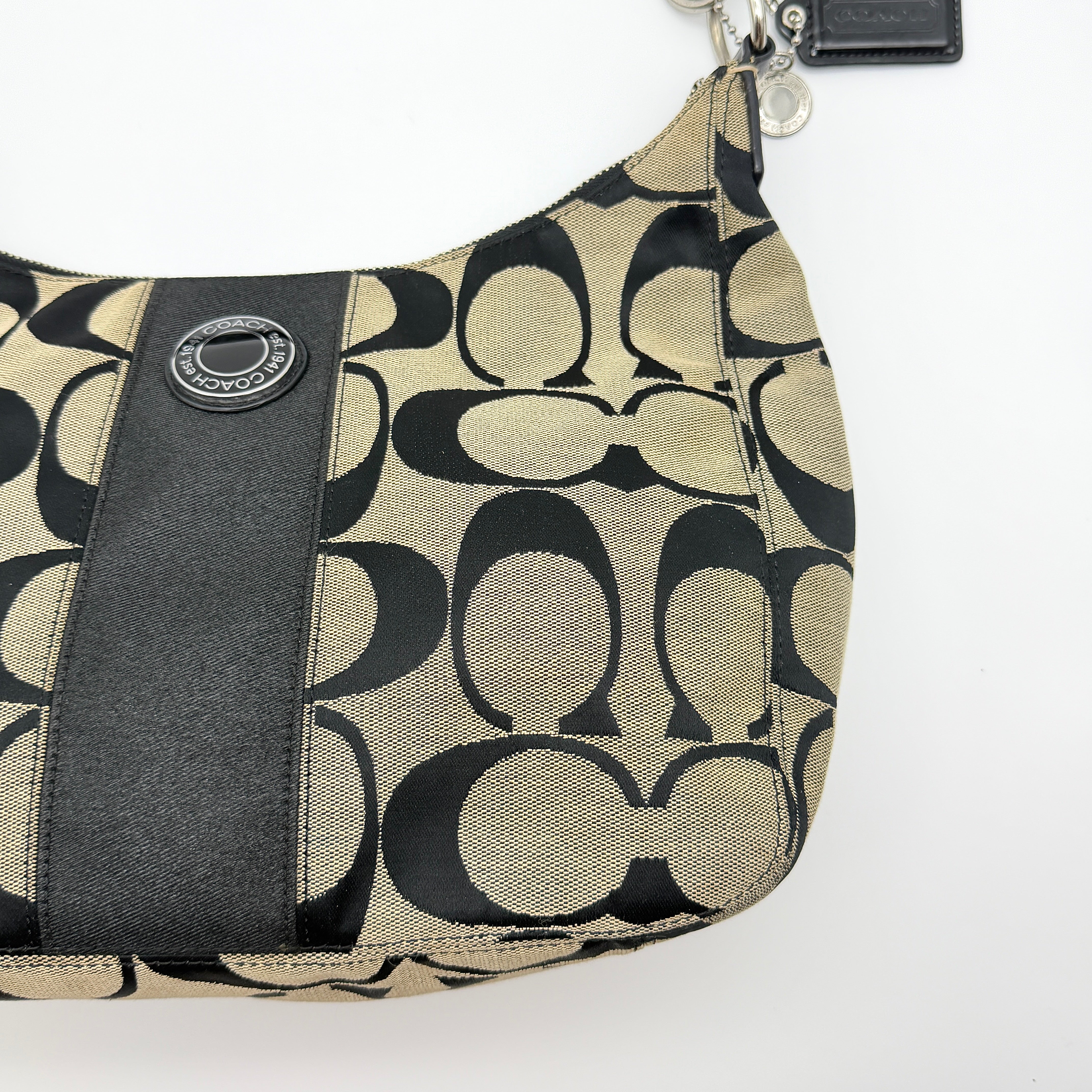 Coach Signature Stripe Shoulder Bag Black/Grey