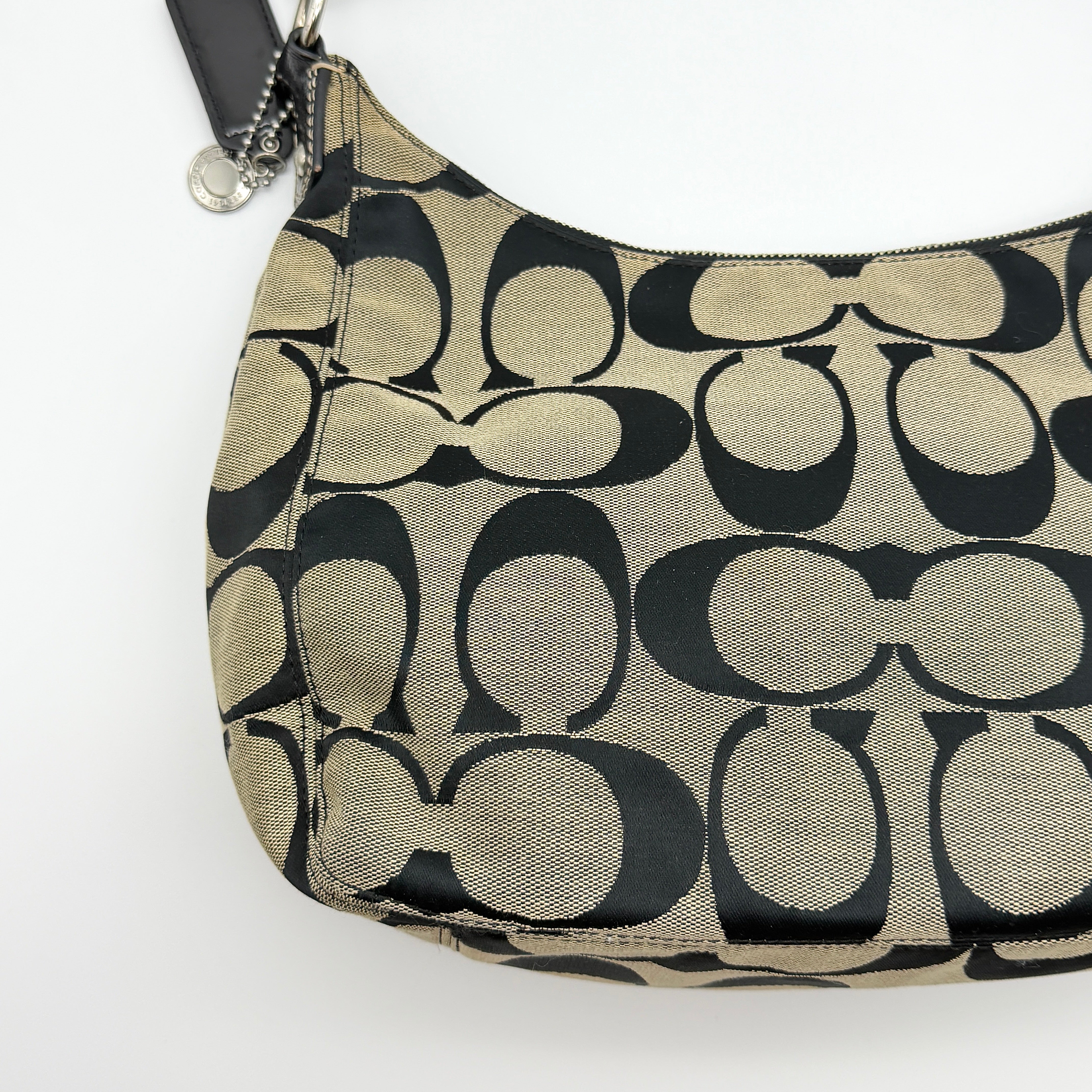 Coach Signature Stripe Shoulder Bag Black/Grey