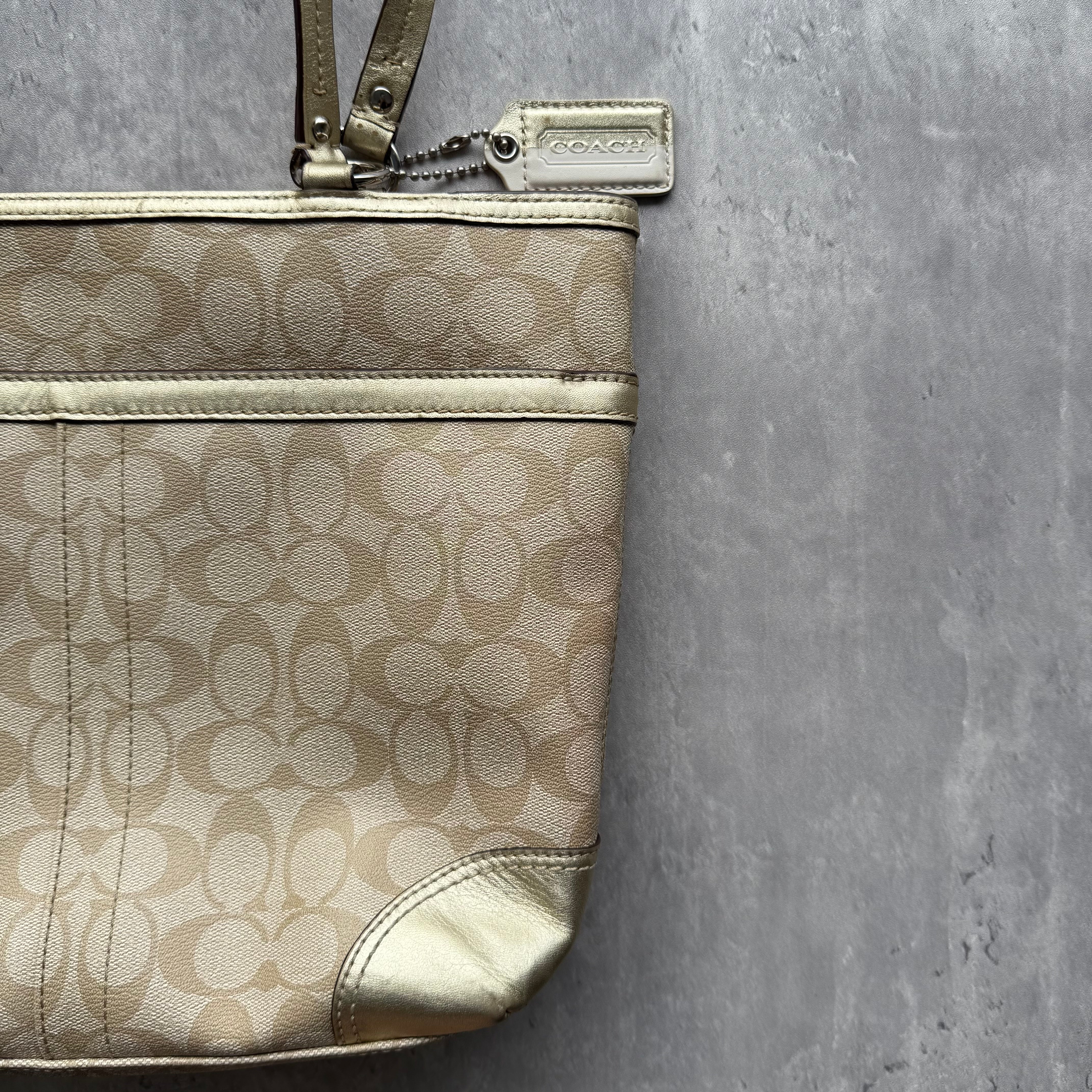 Coach Signature Stripe Tote Bag Beige/Gold