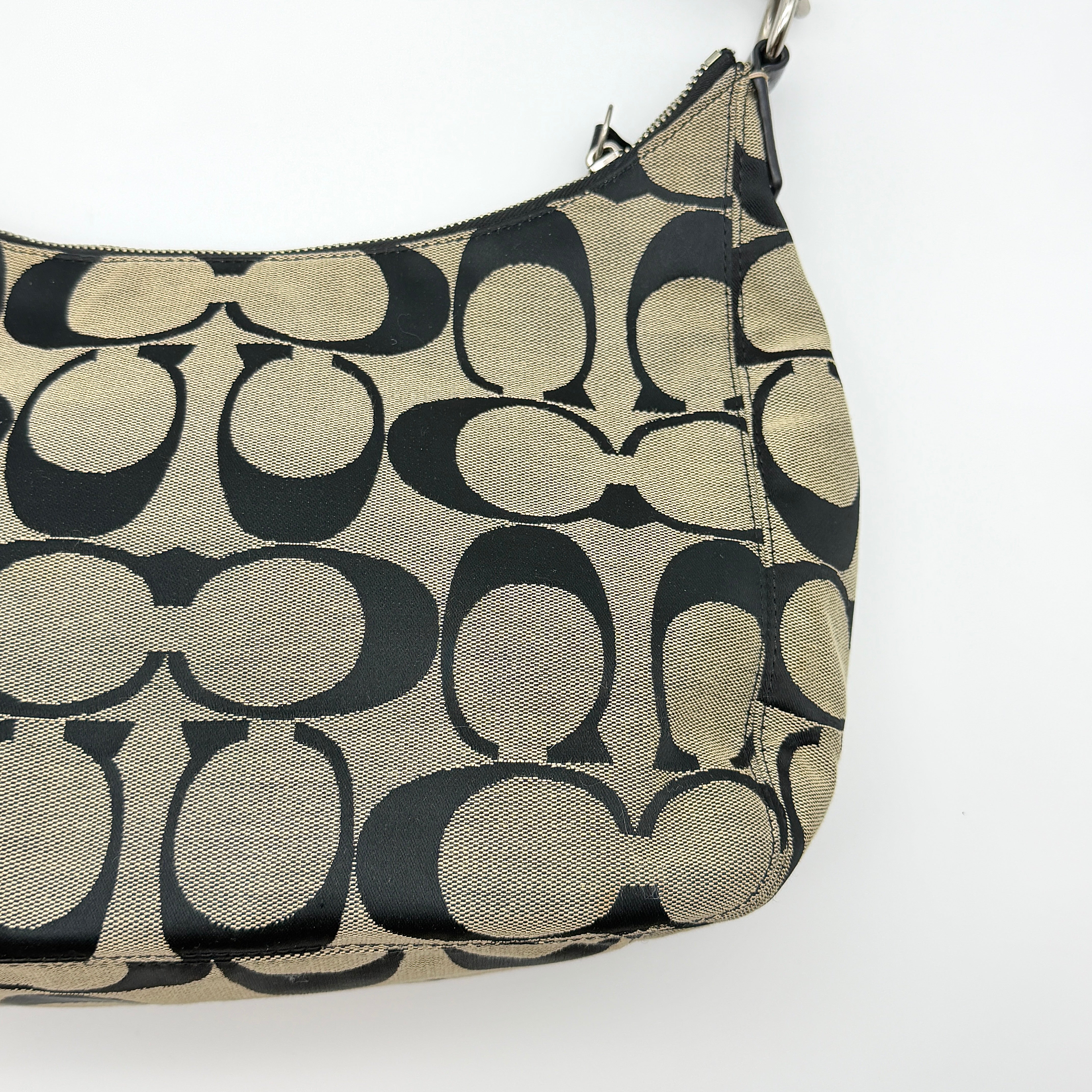 Coach Signature Stripe Shoulder Bag Black/Grey