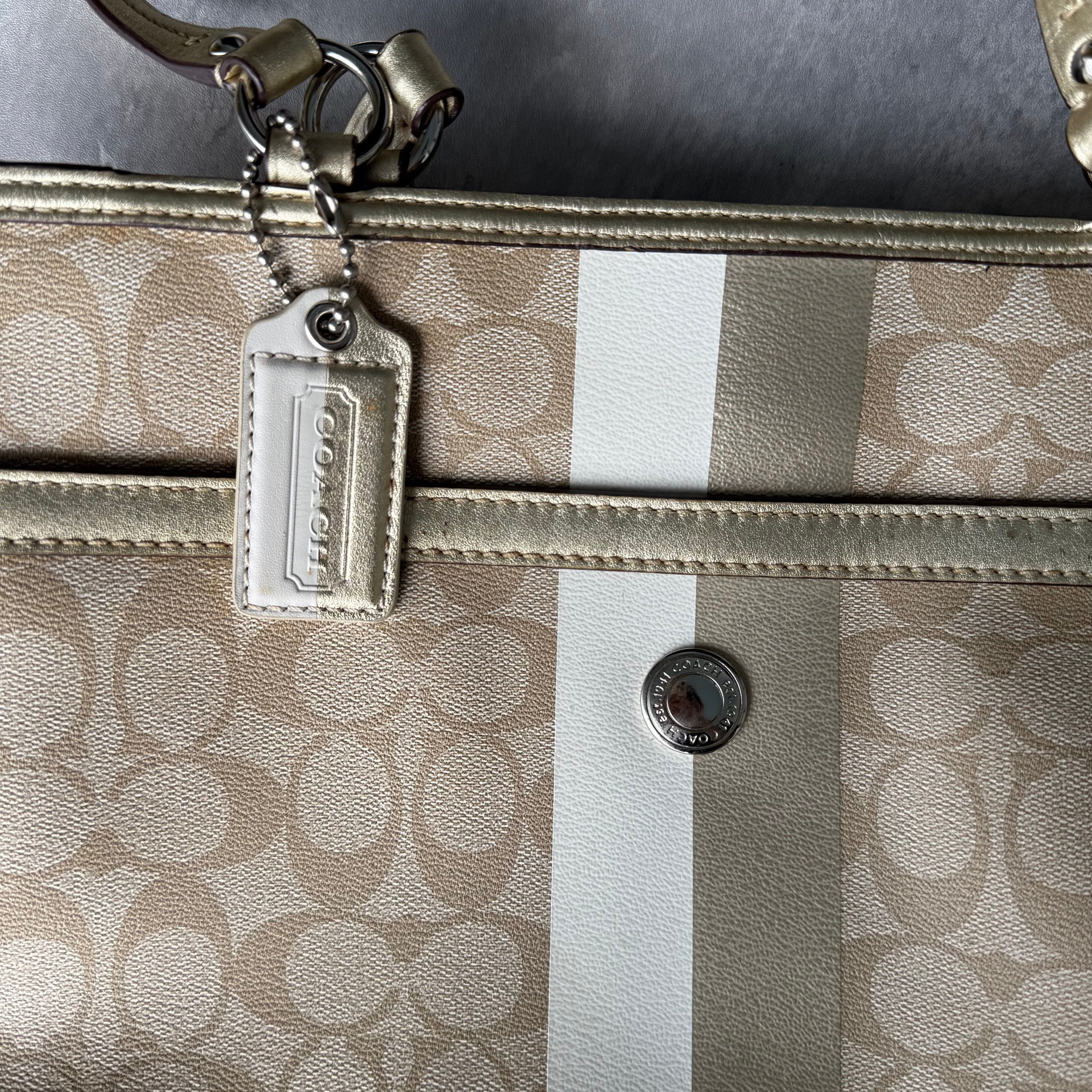 Coach Signature Stripe Tote Bag Beige/Gold