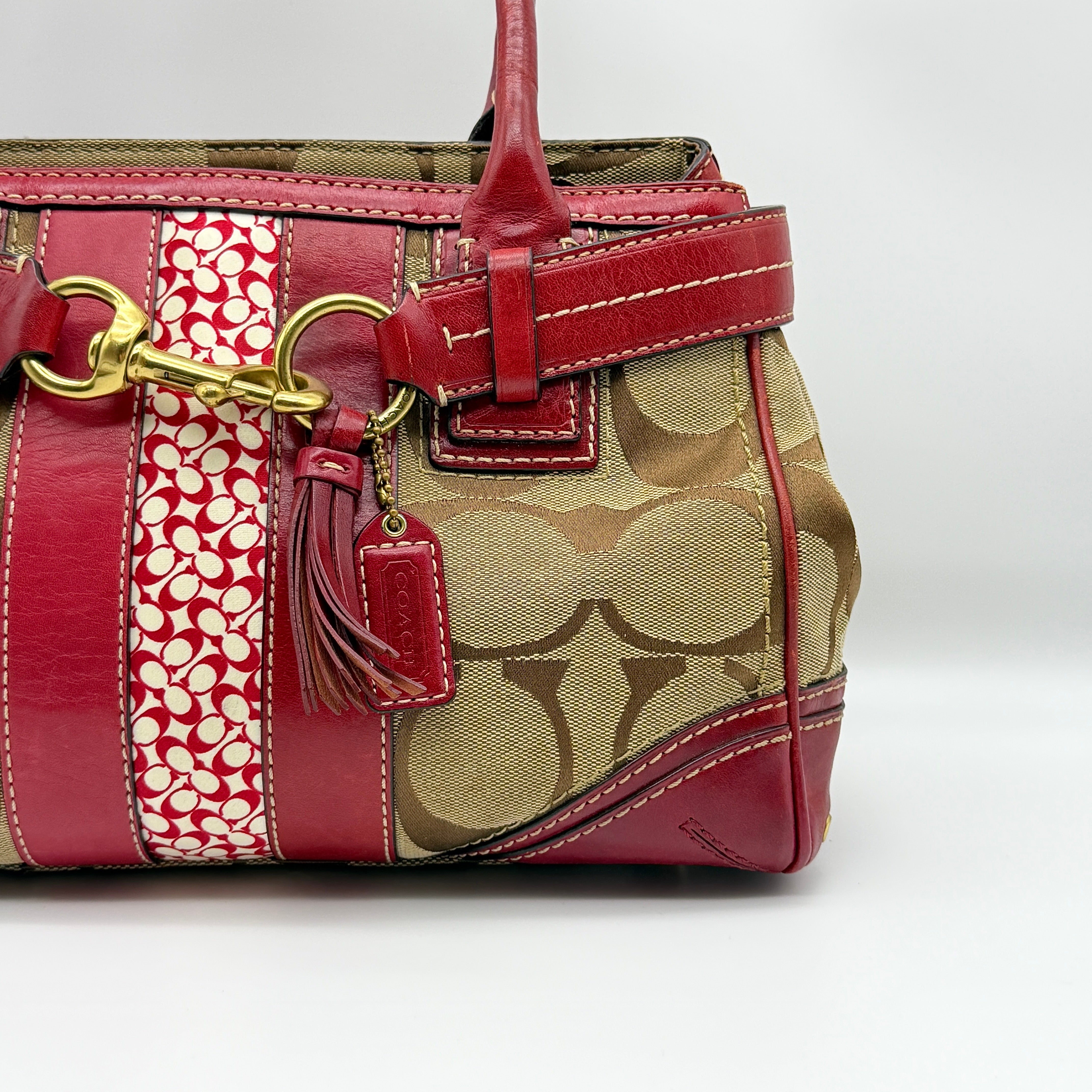 Coach Signature Hampton Carryall Shoulder Bag Red/Beige