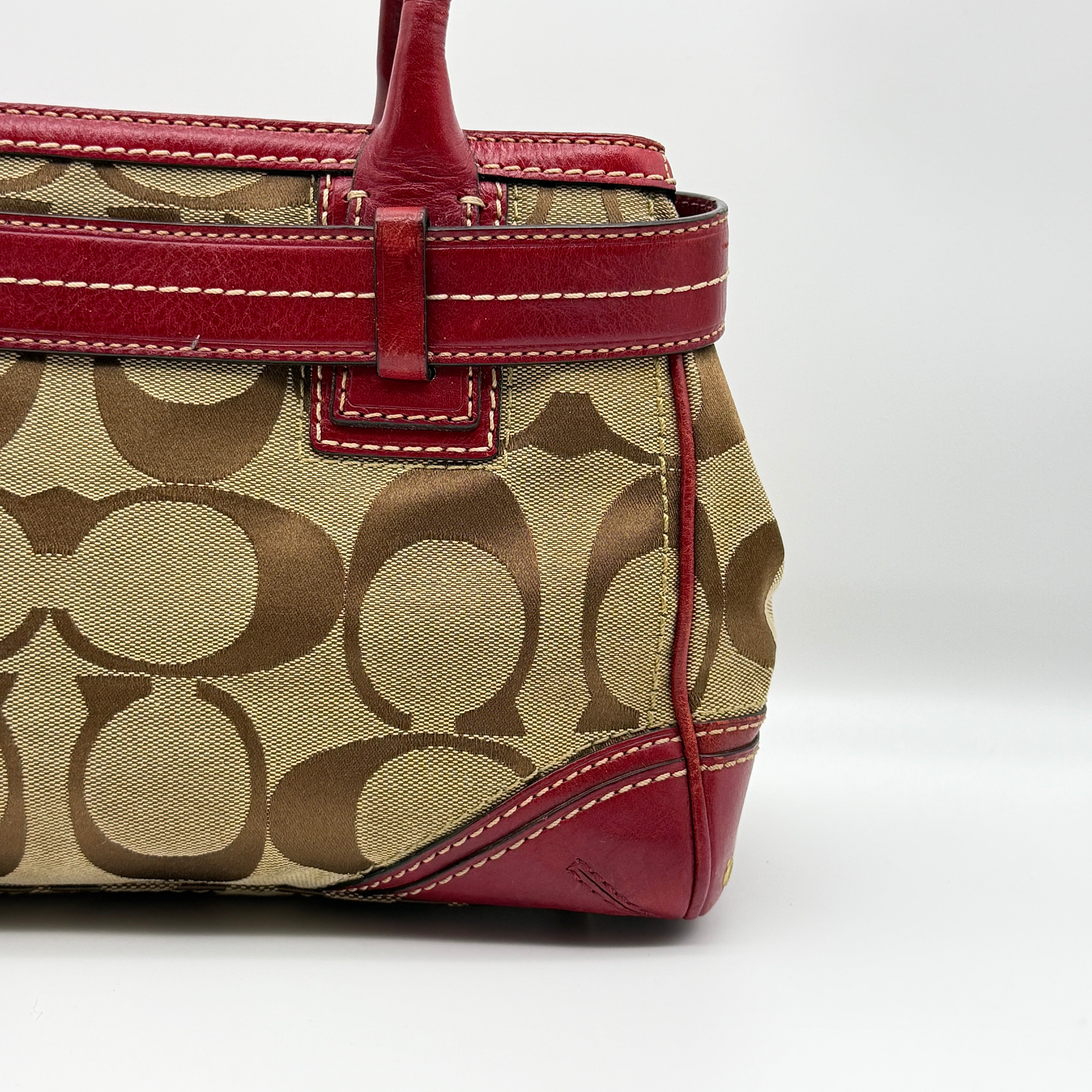 Coach Signature Hampton Carryall Shoulder Bag Red/Beige