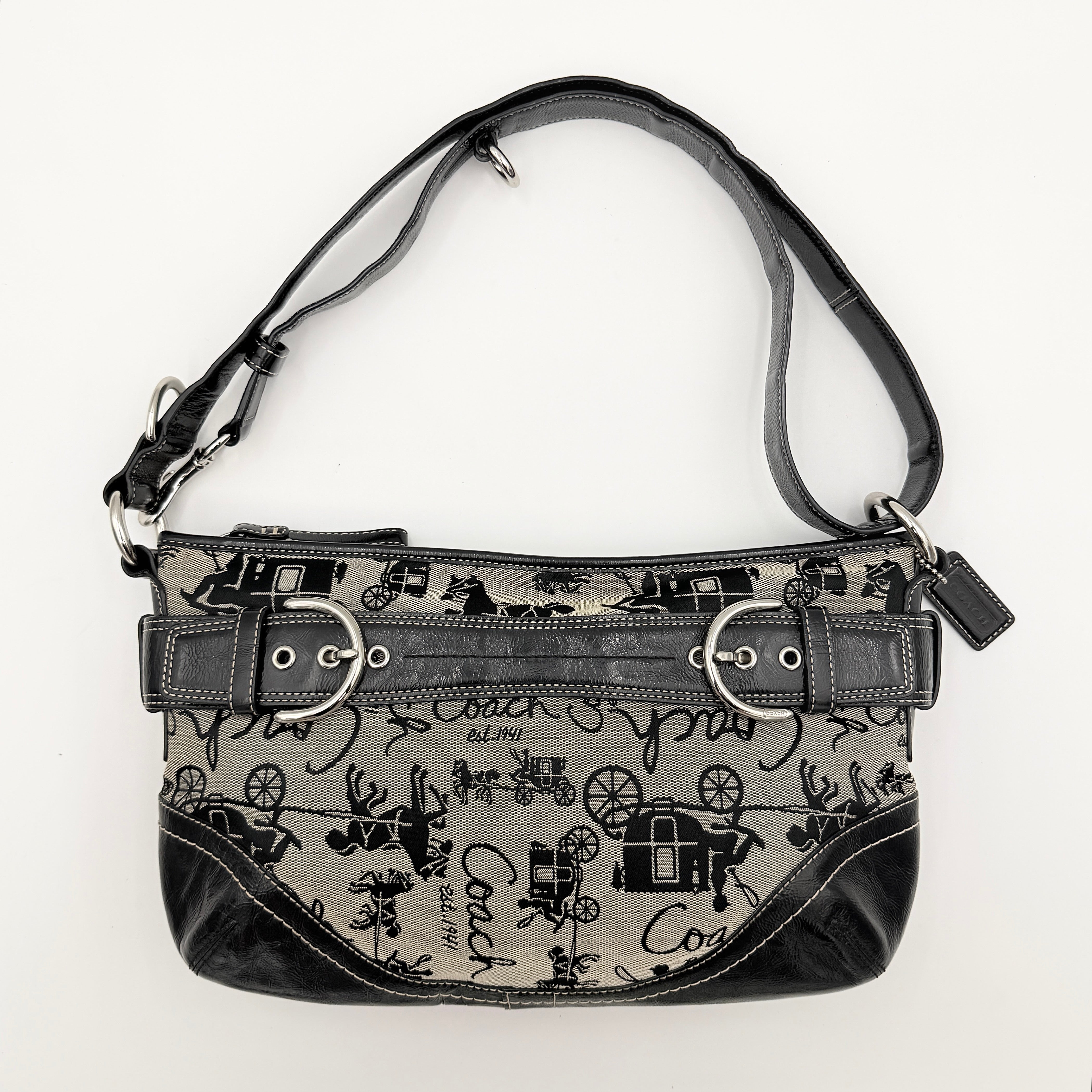 Coach 2Way Horse Carriage Sufflette Shoulder Bag Grey/Black