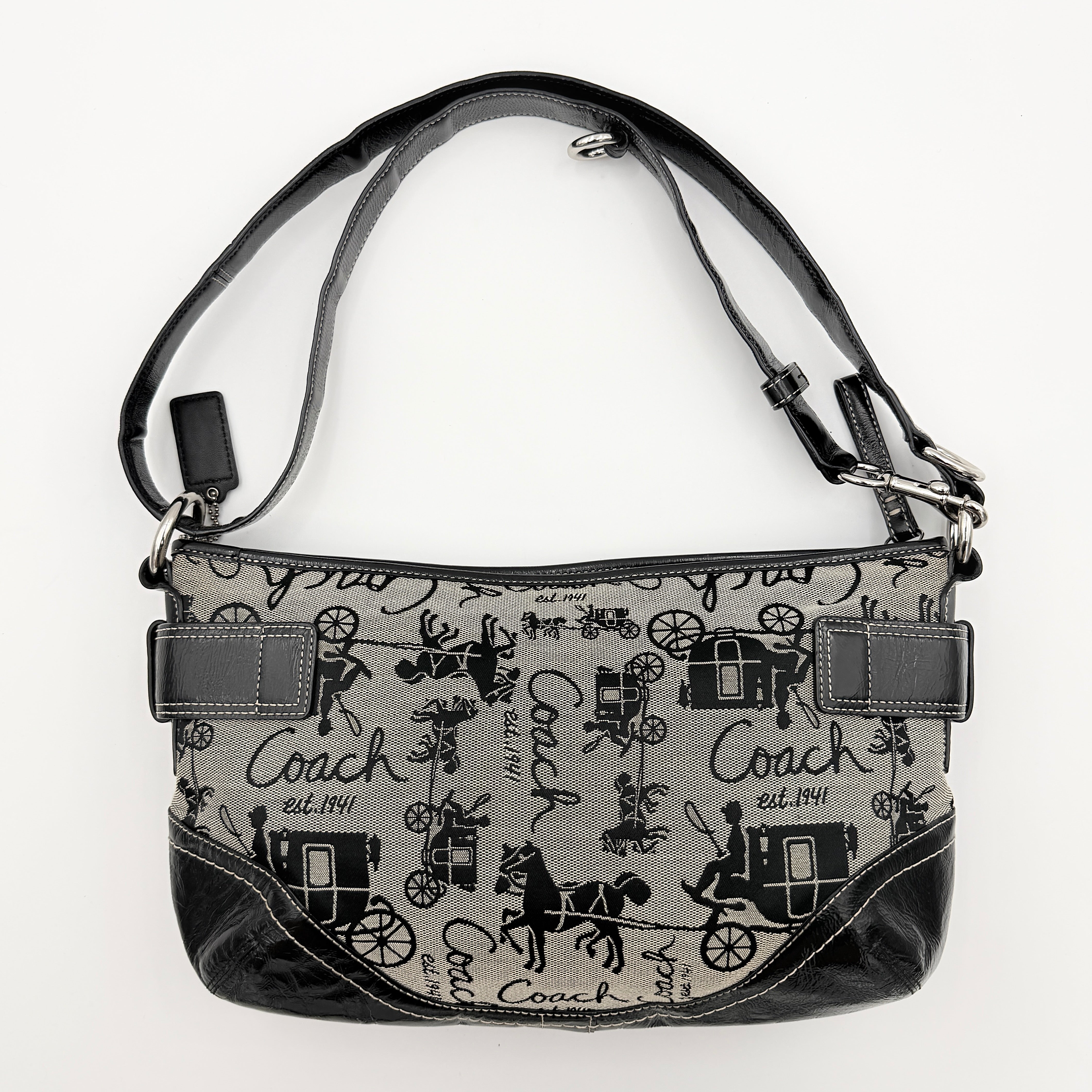 Coach 2Way Horse Carriage Sufflette Shoulder Bag Grey/Black
