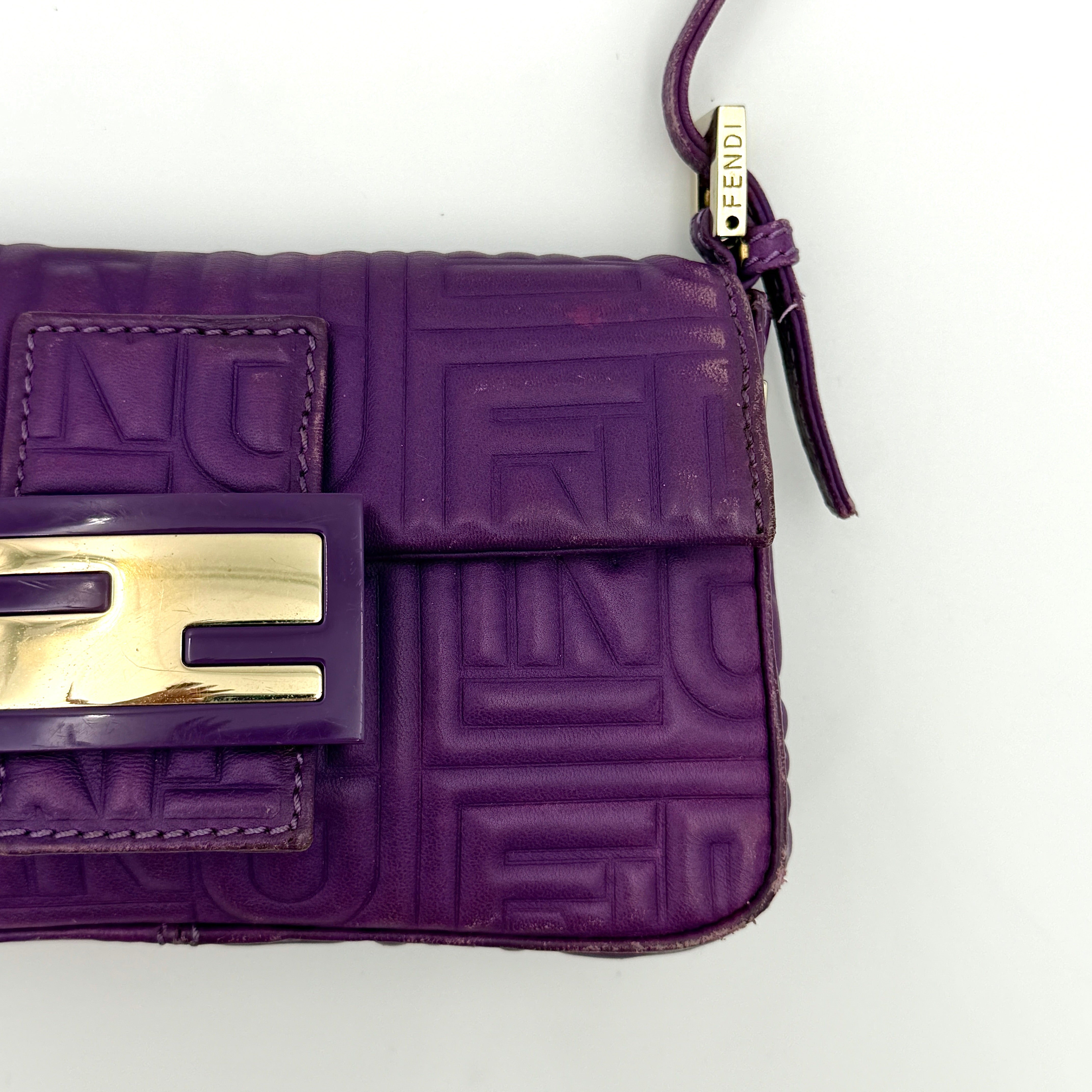 Fendi Baguette Embossed Leather Purple Shoulder Bag