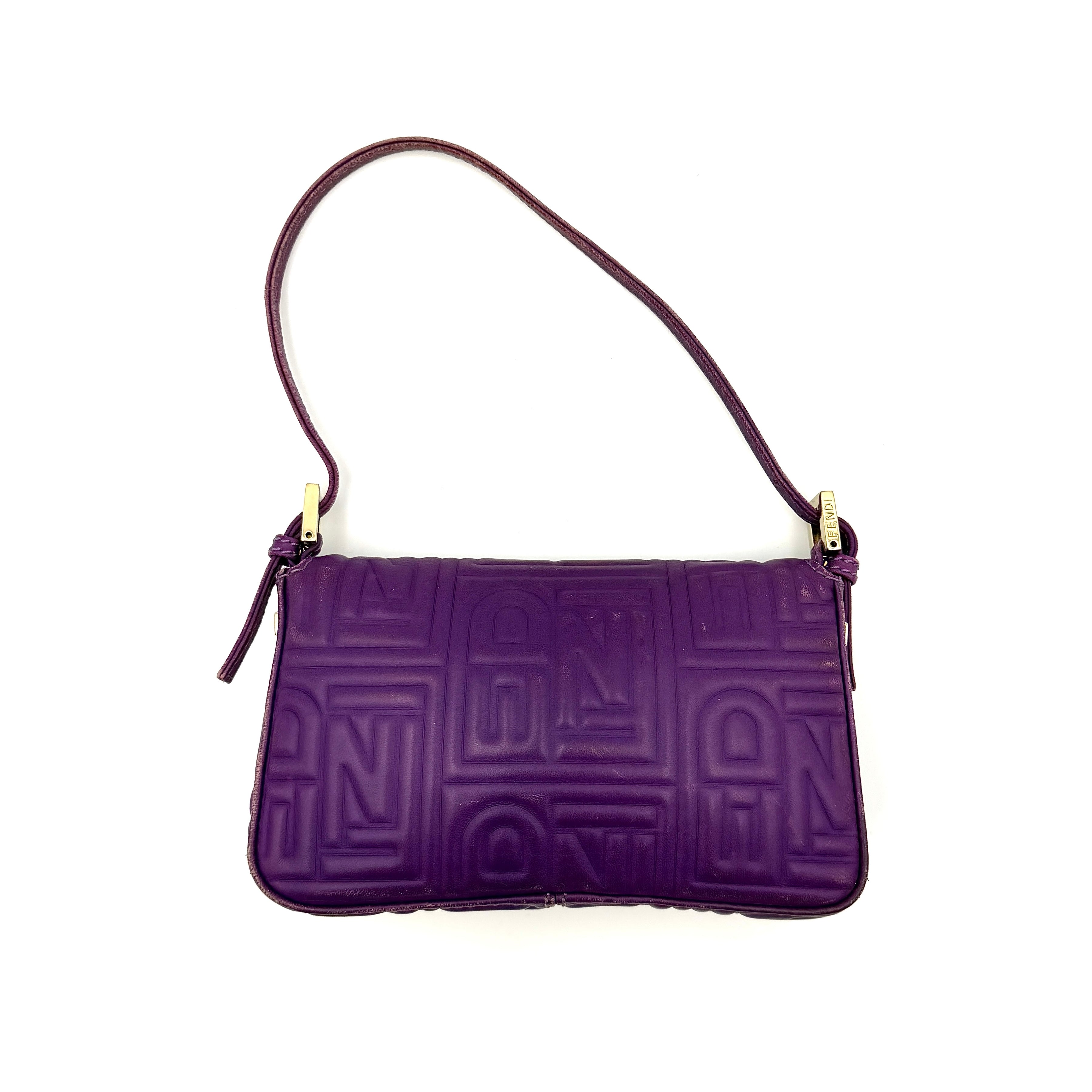 Fendi Baguette Embossed Leather Purple Shoulder Bag