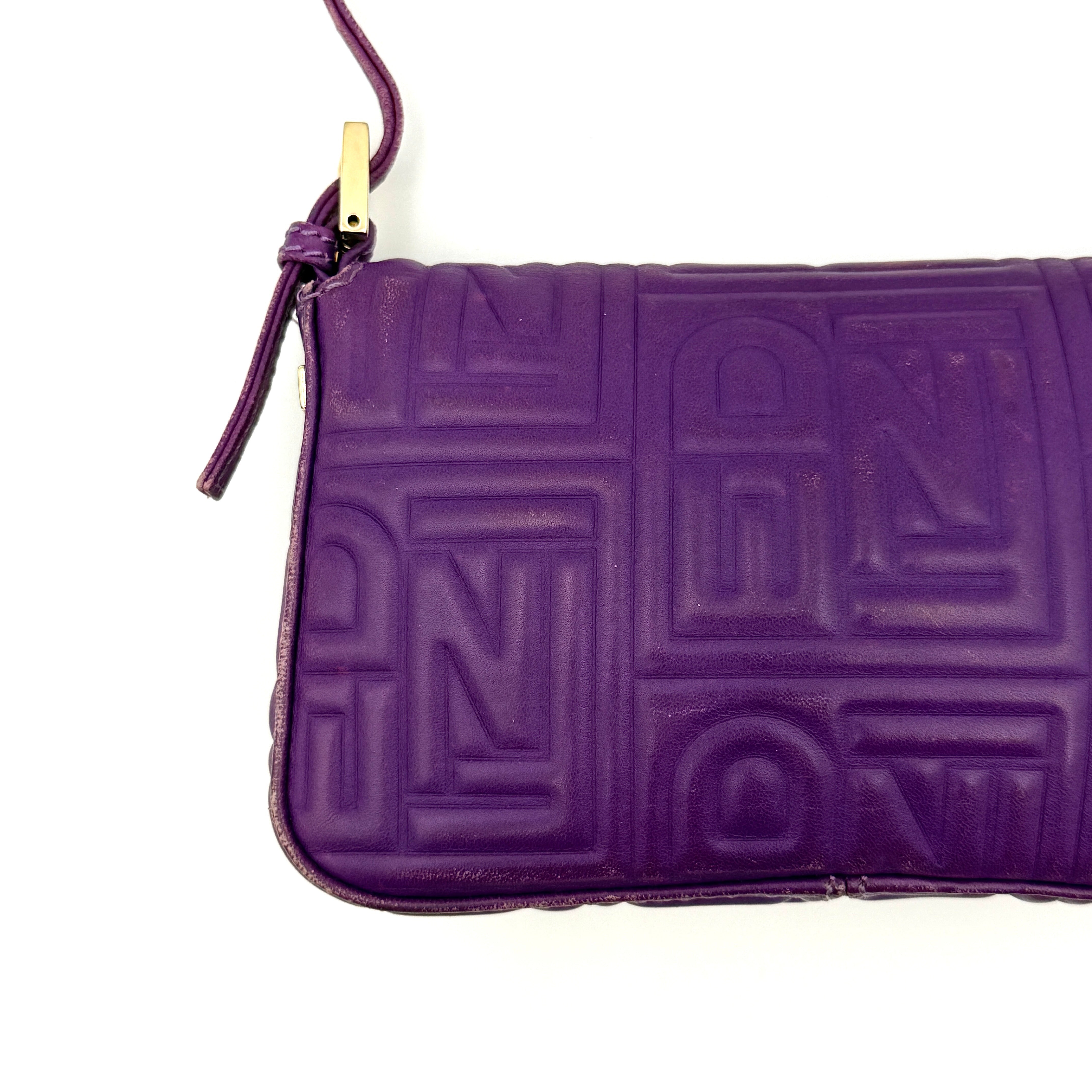 Fendi Baguette Embossed Leather Purple Shoulder Bag